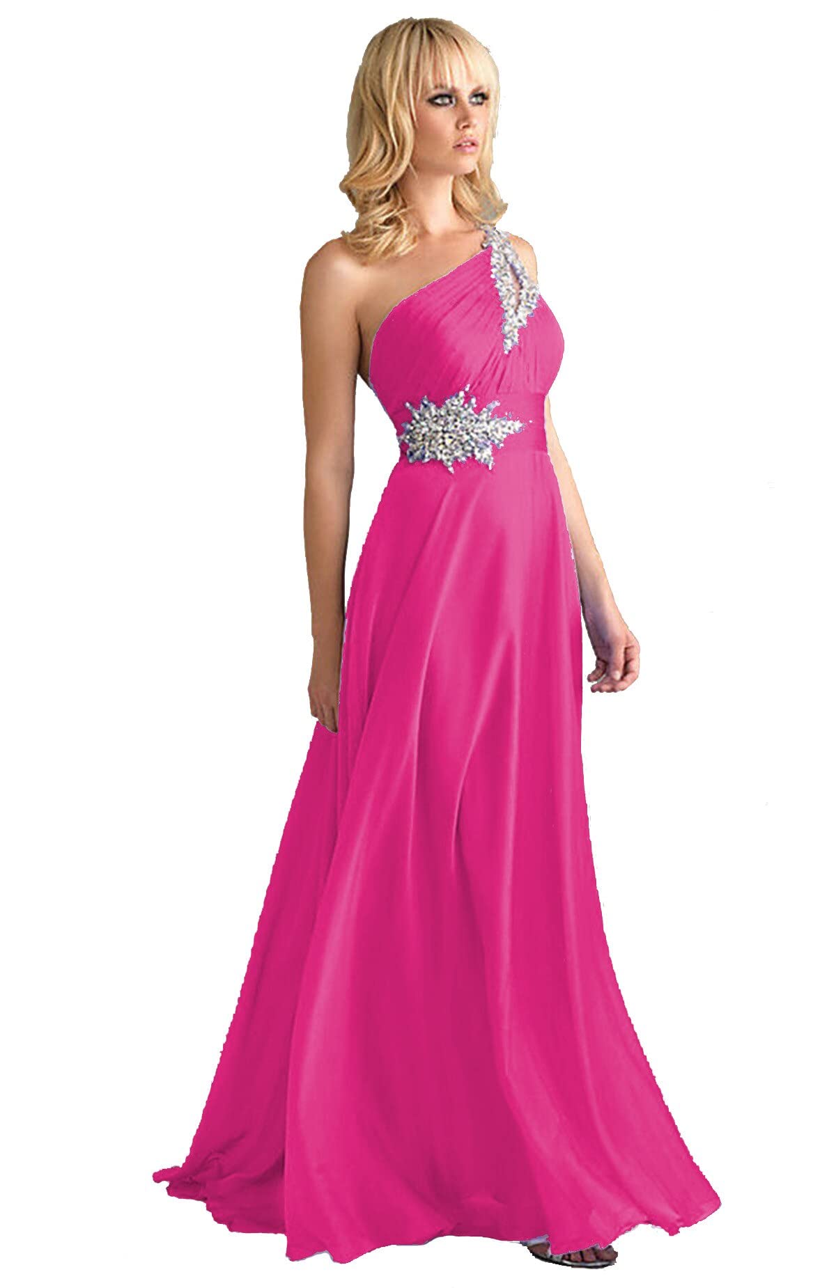 Abito da sera da donna monospalla in chiffon, lunghezza fino al pavimento, con paillettes e perline, abito da damigella d'onore