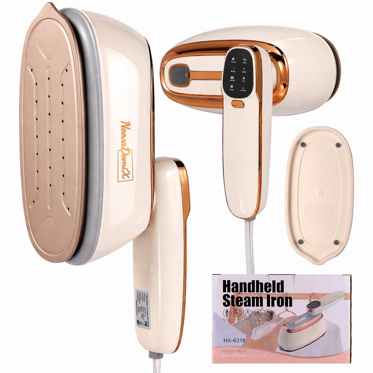 Vaporizador plegable de mano para ropa, vapor rápido de 15 segundos, plancha con vapor y seco de 3 niveles, mango plegable de 180°, tanque de agua de 100 ml, luz de viaje de 1 libra