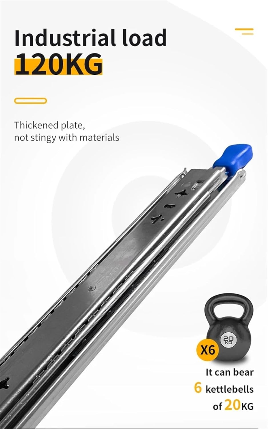 Hardware Full Extension Side Mount Drawer Slides 53mm Heavy-Duty Side-Mounted Fully Extended Slide Drawer with Lock(20inch(50cm))
