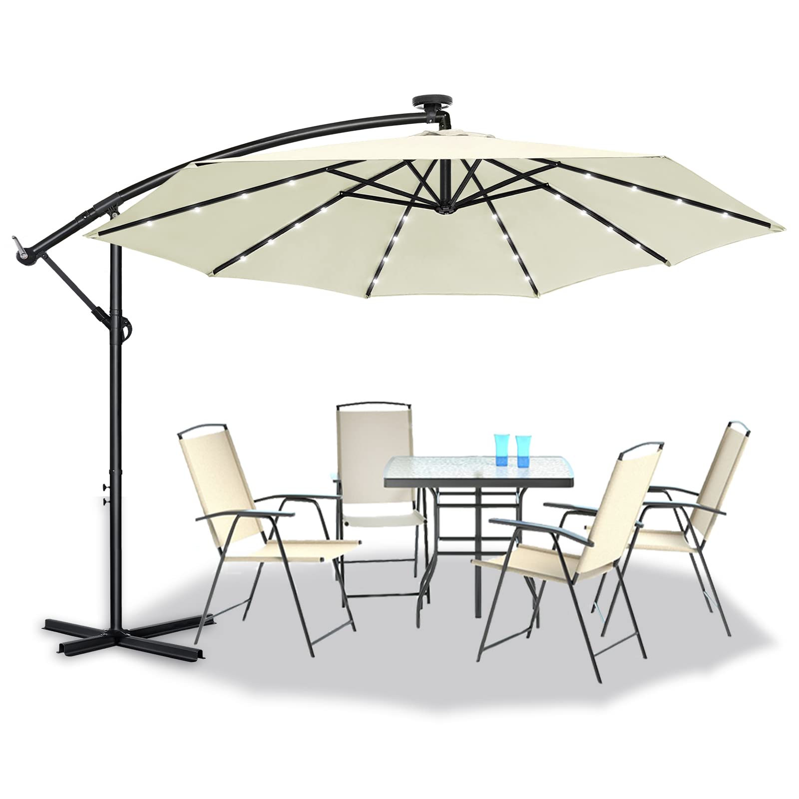 AufuN Alu Ampelschirm Ø 300cm/350cm Sonnenschirm mit Kurbelvorrichtung Höhenverstellbarer, UV-Schutz 40+