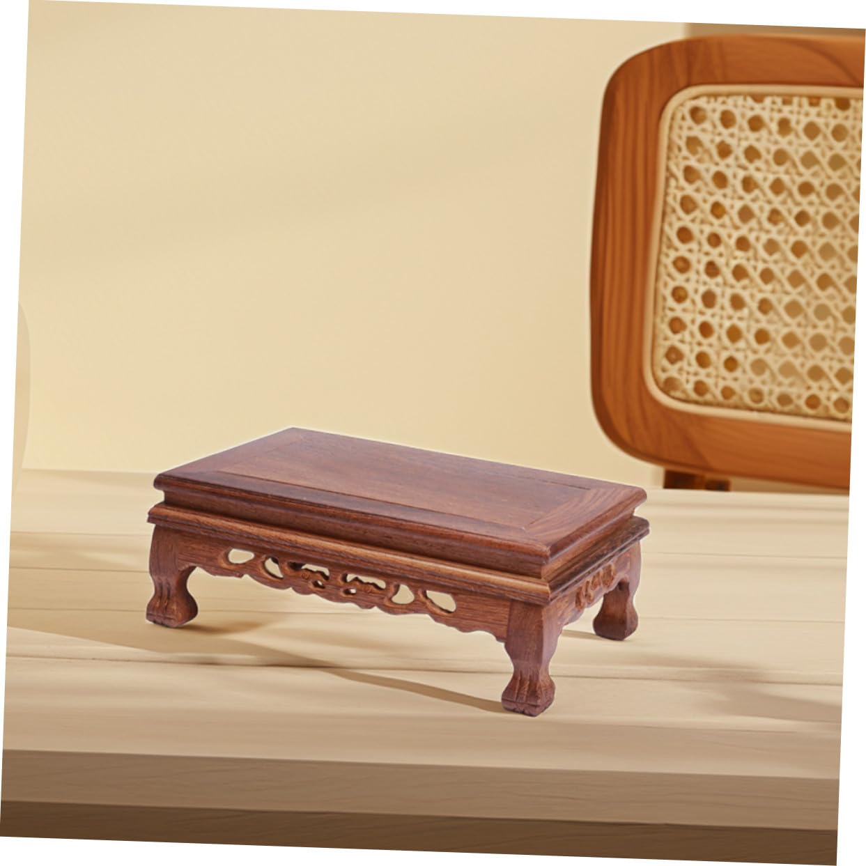 TOYANDONA Base de Estatua de Madera Rectangular Marrón, Pedestal Estable y Multifuncional Diseño Tallado para Jarrones y Decoración Habitación