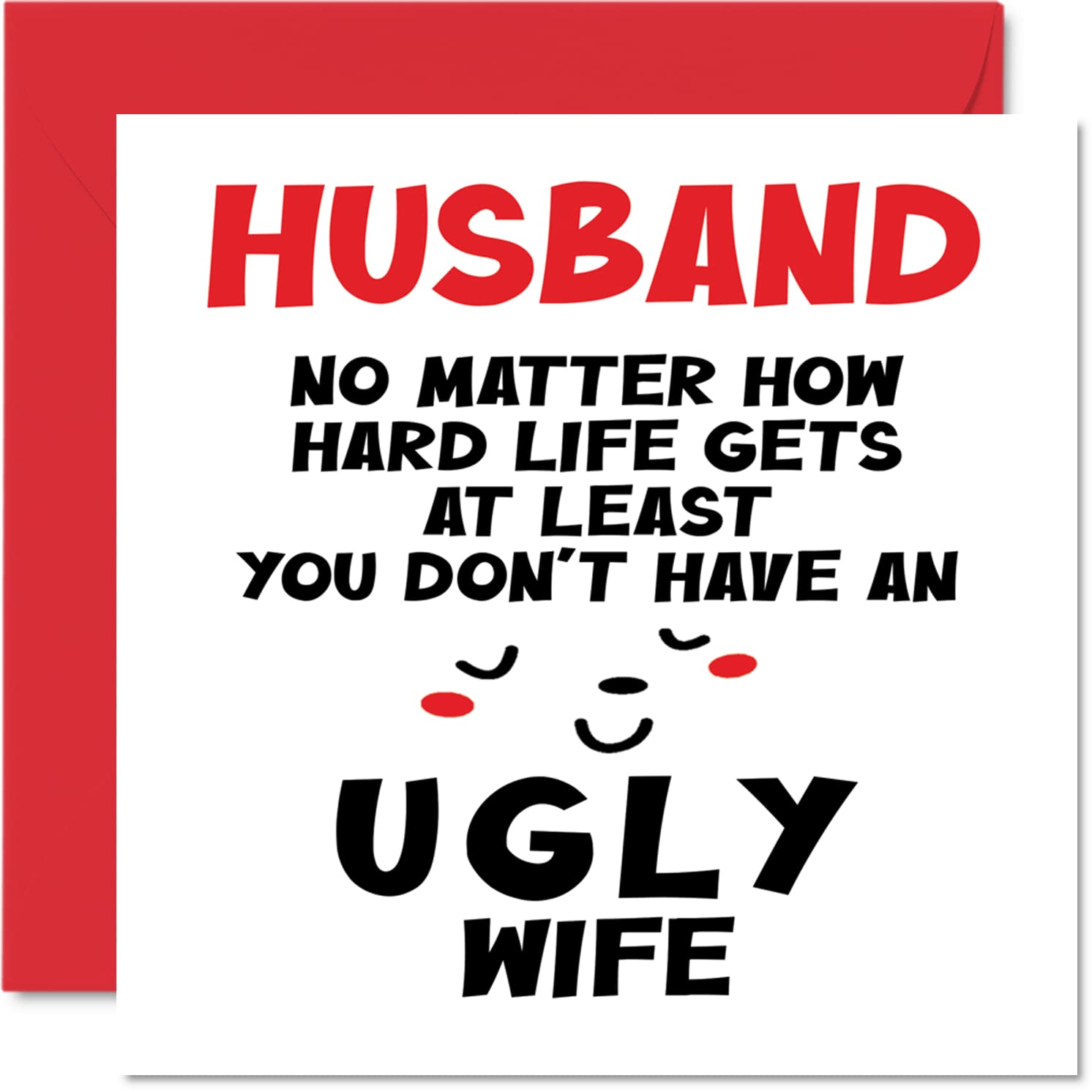 Funny Valentines Cards for Husband - Ugly Wife - Joke Happy Birthday Card for Husband from Wife Partner, Hubby Birthday Gifts, 145mm Wedding Valentine's Day Greeting Cards