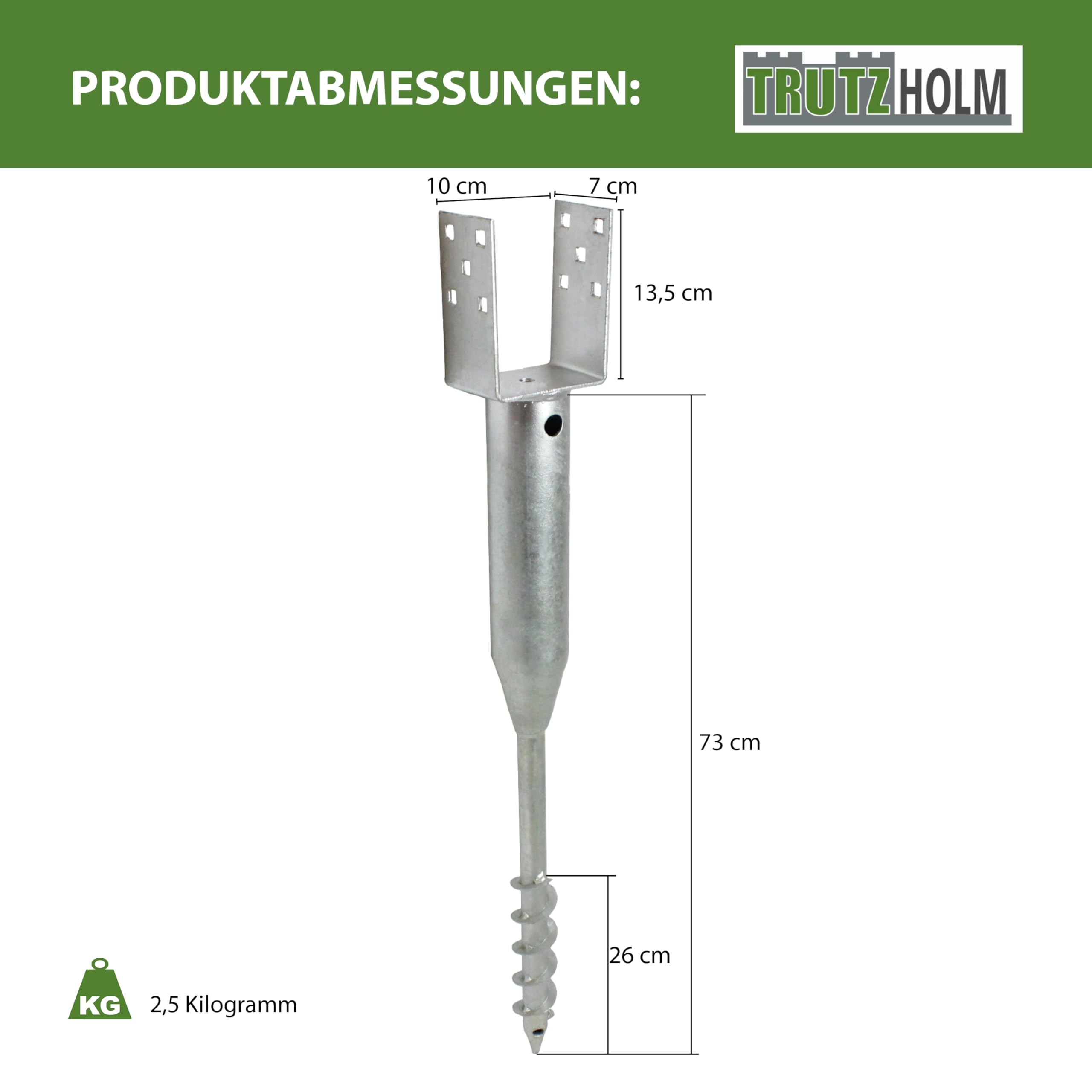 TRUTZHOLM 6x U-Profil Bodenhülse zum Einschrauben feuerverzinkt für Vierkanthölzer von 70 bis 100 mm Einschraubbodenhülse Pfostenträger Einschraubhülse Zaunbau (10x10 cm)