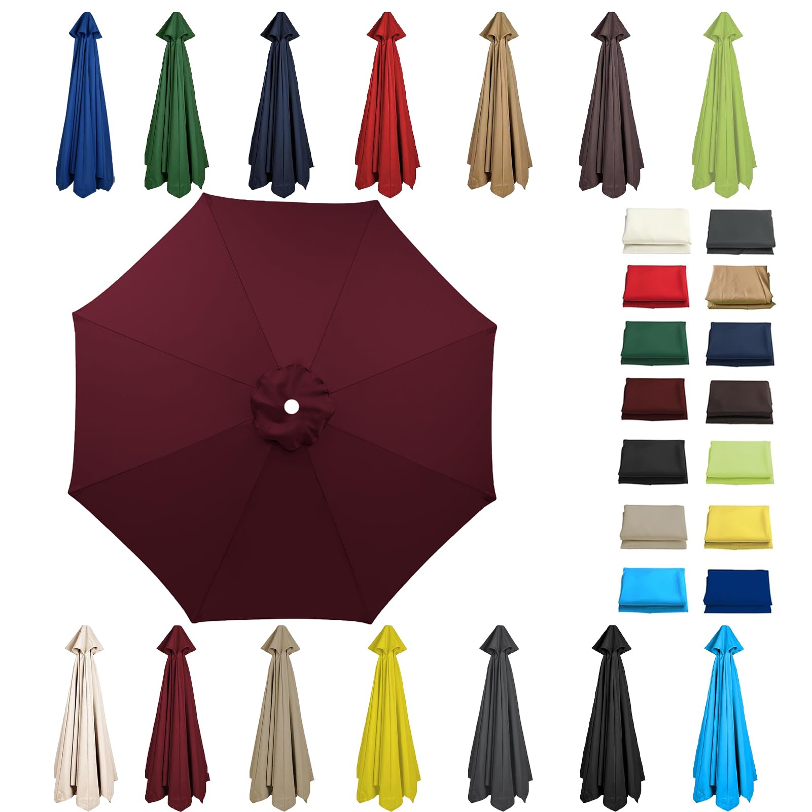 HonunGron Umbrella Replacement Cloth 3.0m/2.7m/2.5m/2.3m/2m Patio Replacement Parasol Fabric Garden Umbrella Replacement Canopy For Backyard Beach UV 50+ Protection (8 ribs-3m(9.8ft),Wine Red)