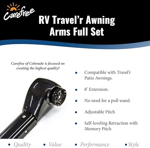 Miniatura 4 de Carefree OVJVAPHW Travel'r juego de brazos eléctricos para toldo de RV, 12 voltios, inclinación ajustable, negro con piezas fundidas negras