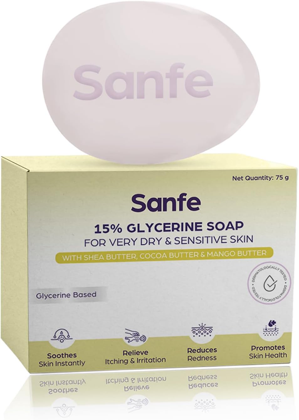 Sanfe Eczema Soap| For very very dry skin | Soothes Eczema, Relieve Irritation & Itching, Reduces Redness | Rapid Relief Formula - 75gm