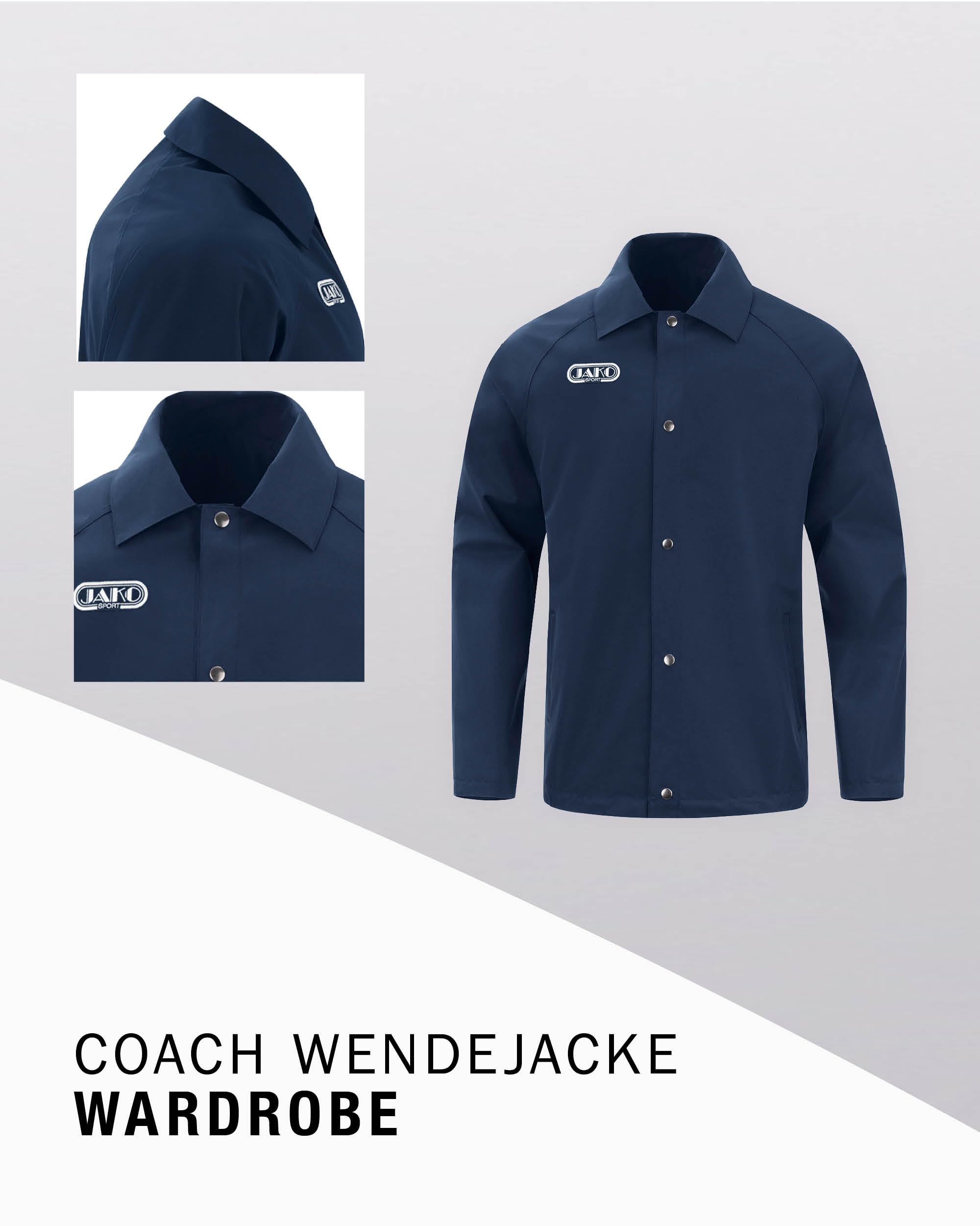 JAKO Wardrobe Coach Wendejacke Herren & Damen – Dein vielseitiger Retro-Look für Sport und Freizeit, Coachjacke mit Regen- und Windschutz