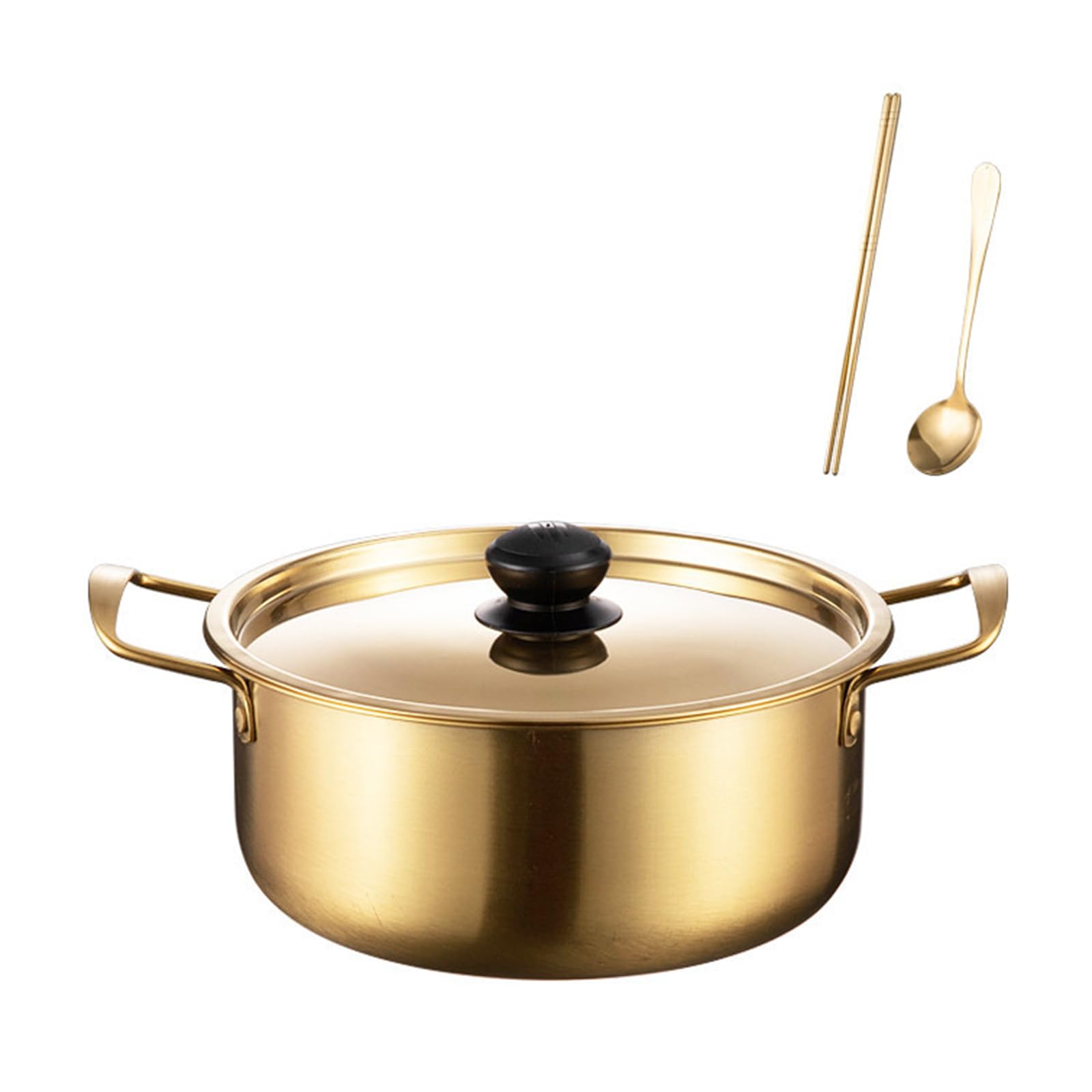 MALSSE Korean Styles Stainless Steel Noodles Pots with Lid Chopsticks Spoon Cookware for Individual Meals Portable Single Serving Soup Pots with Chopsticks