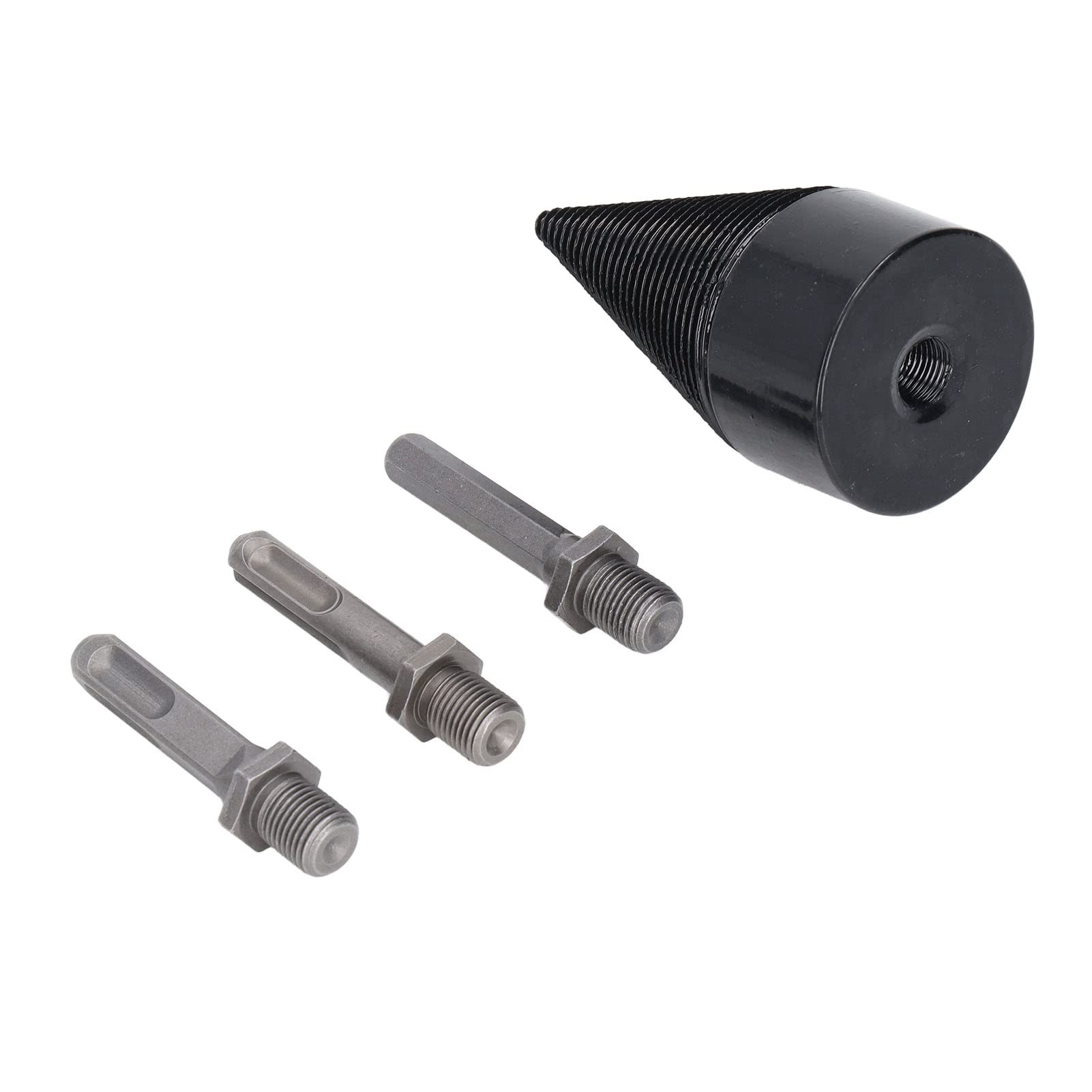 Punta Trapano per Spaccare Legna, acciaio al carbonio resistente con 3 aste removibili (quadrata, rotonda, esagonale) e design conico antiatrito, Punta Trapano per Spaccare Legna,