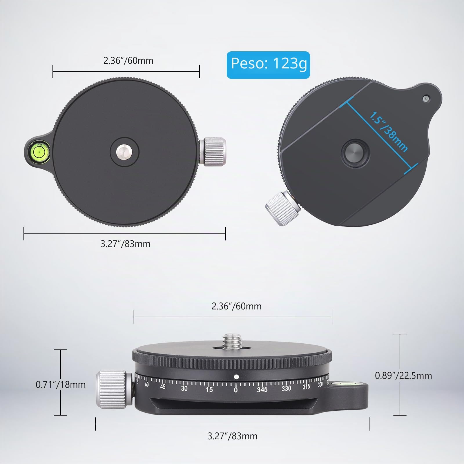 ARTCISE Cámara Base de panorámica con Placa de Estilo, Cabezal panorámico con Nivel de Burbuja para cámaras DSLR monopié con trípode, Carga máxima: 15 kg