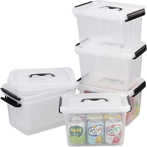 Miniatura 7 de Gloreen Contenedores de almacenamiento transparentes de 6 cuartos con tapa, caja de almacenamiento apilable de plástico con asas y pestillos negros,