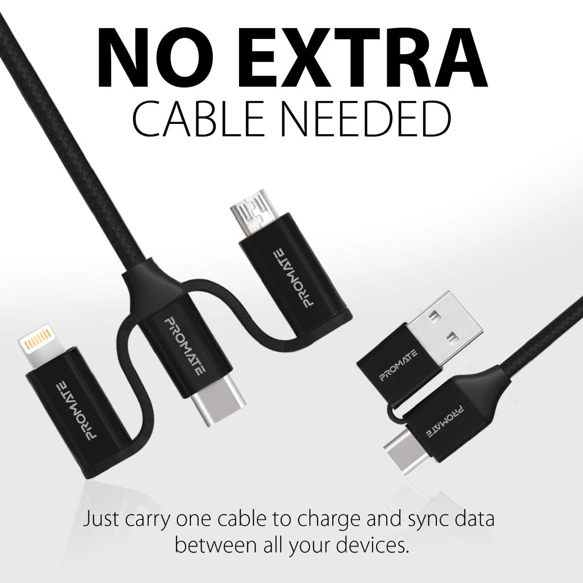 Promate Şarj Kablosu 6 sı 1 aradaÇoklu Uçlu Universal Lightning USB Type-C Micro USB/PROMATE PENTAPOWER.BLACK