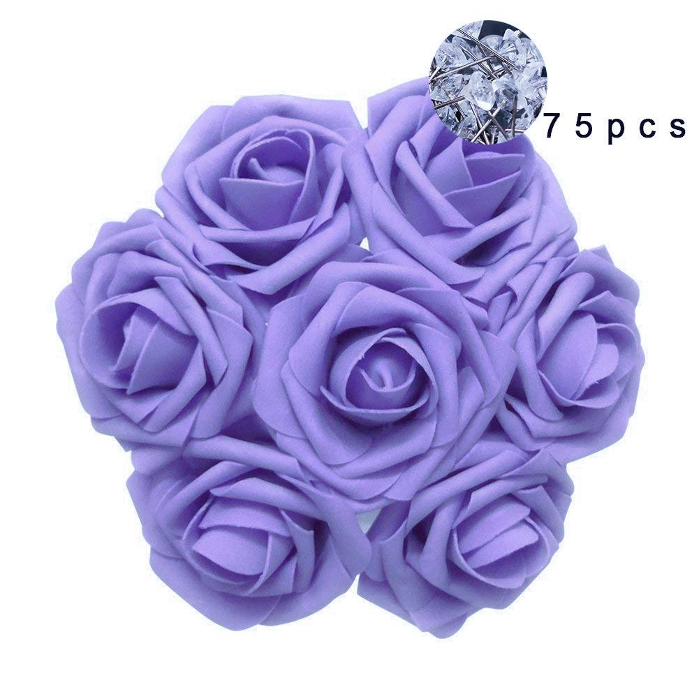Carreking Artificial Flowers Roses 25pcs Lavender Fake Roses/DIY Wedding Bouquets Shower Party Home Decorations Arrangements Party Home Decorations (25pcs Lavender)