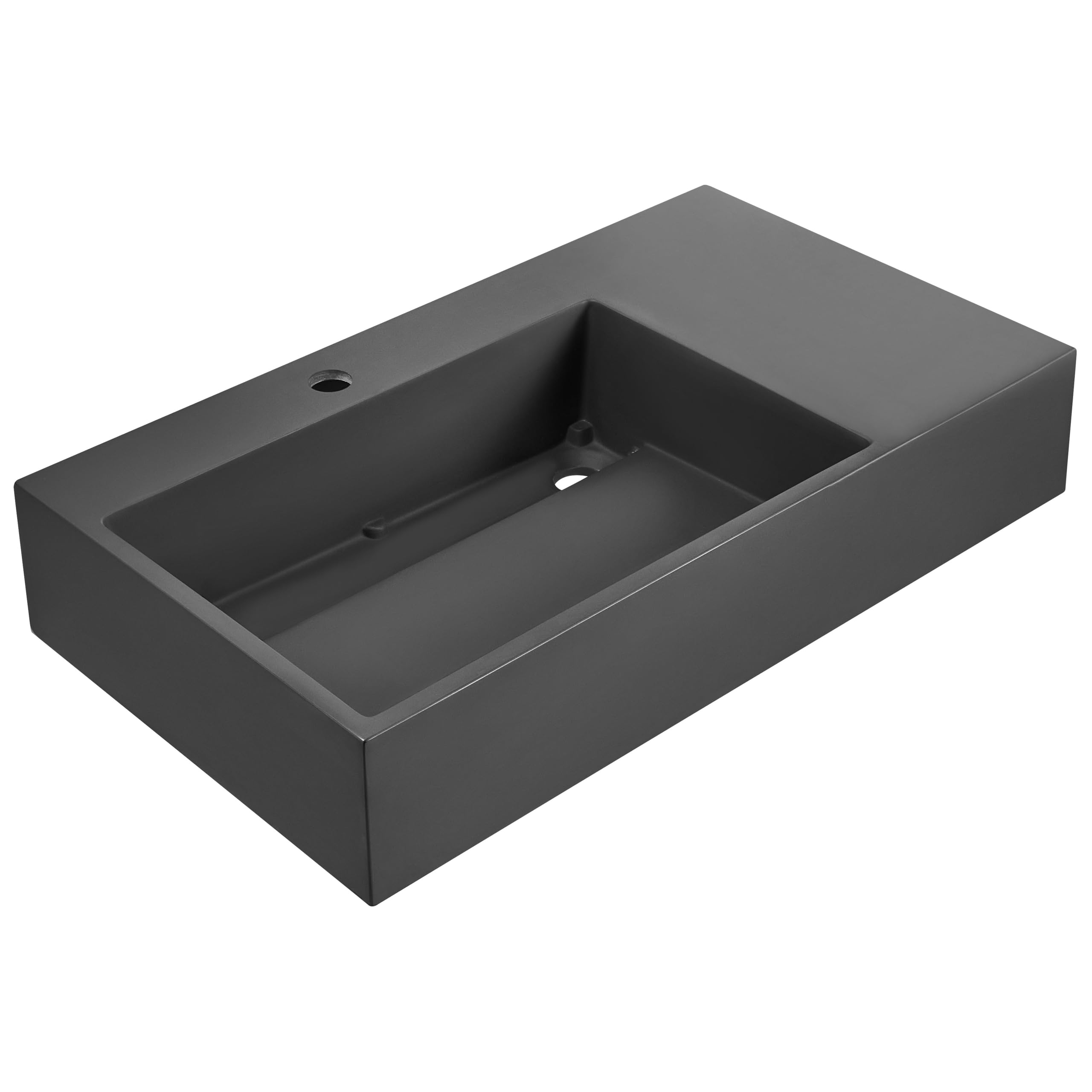 Lavabo suspendido de pared clásico rectangular fundición mineral acabado mate 75 x 43 cm negro Cusco