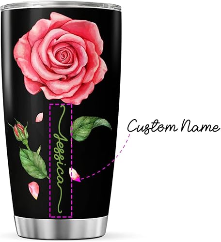 Vista 34 de CUBICER Vaso personalizado con aislamiento de lirio con tapa, nombre personalizado, regalos de Navidad para mujeres, amantes de las flores, vasos