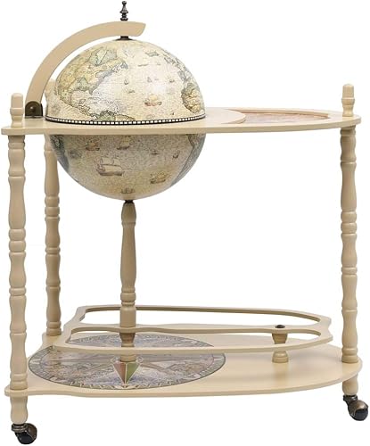 Miniatura 6 de vidaXL Barra de globo independiente con espacio de almacenamiento de vino, madera de eucalipto duradera con mapa náutico y pinturas de la época