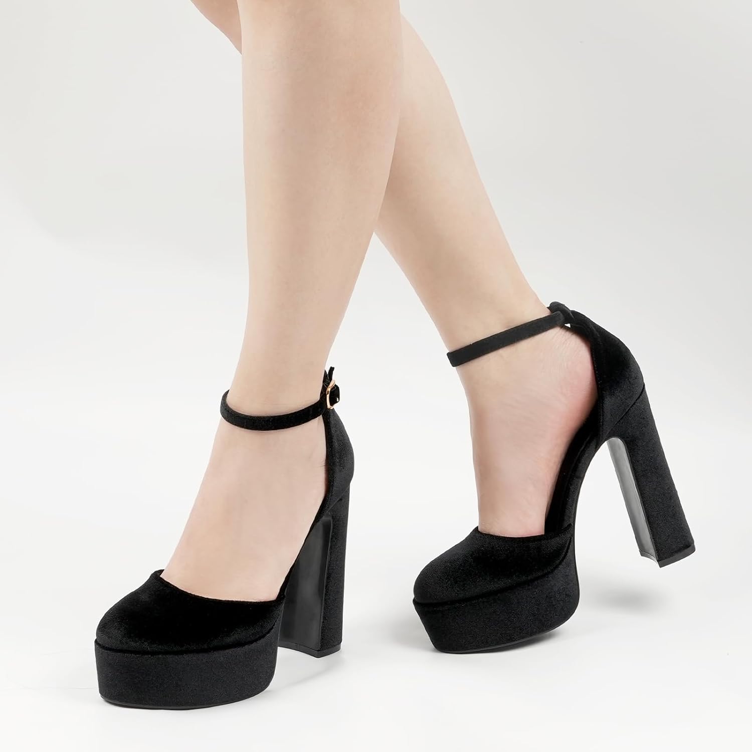 JENN ARDOR Women's Platform Heels 5 Inch Chunky High Heel Pumps Block Heels 1.7 Inch Platform Ankle Strap Closed Toe for Dress Wedding Party Pumps - Image 2