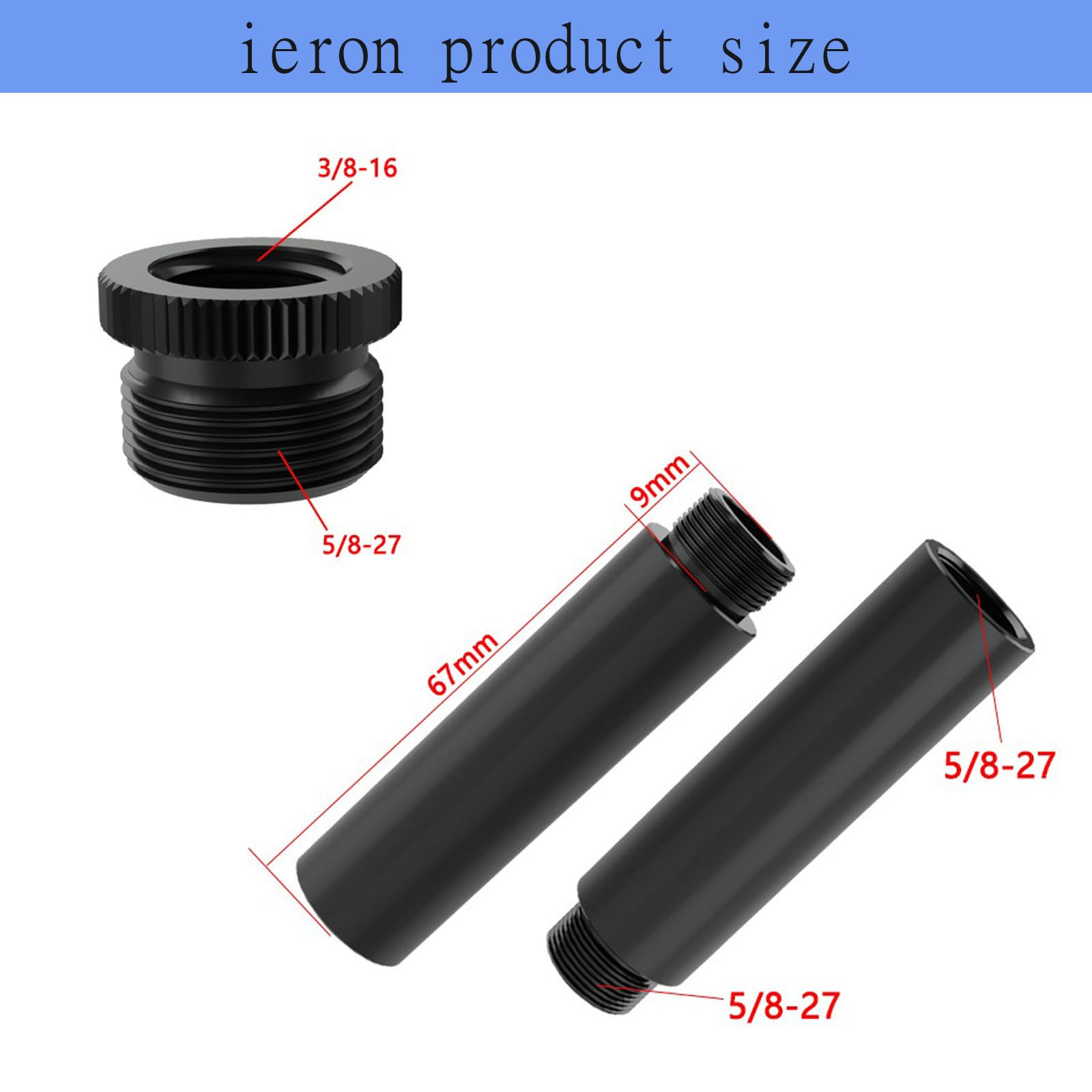 ieron Mic Extension Rod 2pcs Microphone Stand 5/8 Extension Tubes with 1pcs 3/8 to 5/8 Adapter for Table & Arm Tripods - Image 2