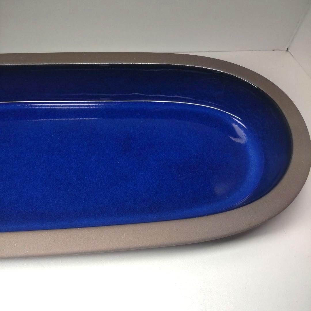 小原流 烏泥小判型水盤 長径約50.2㎝ 受け皿 楕形 花も