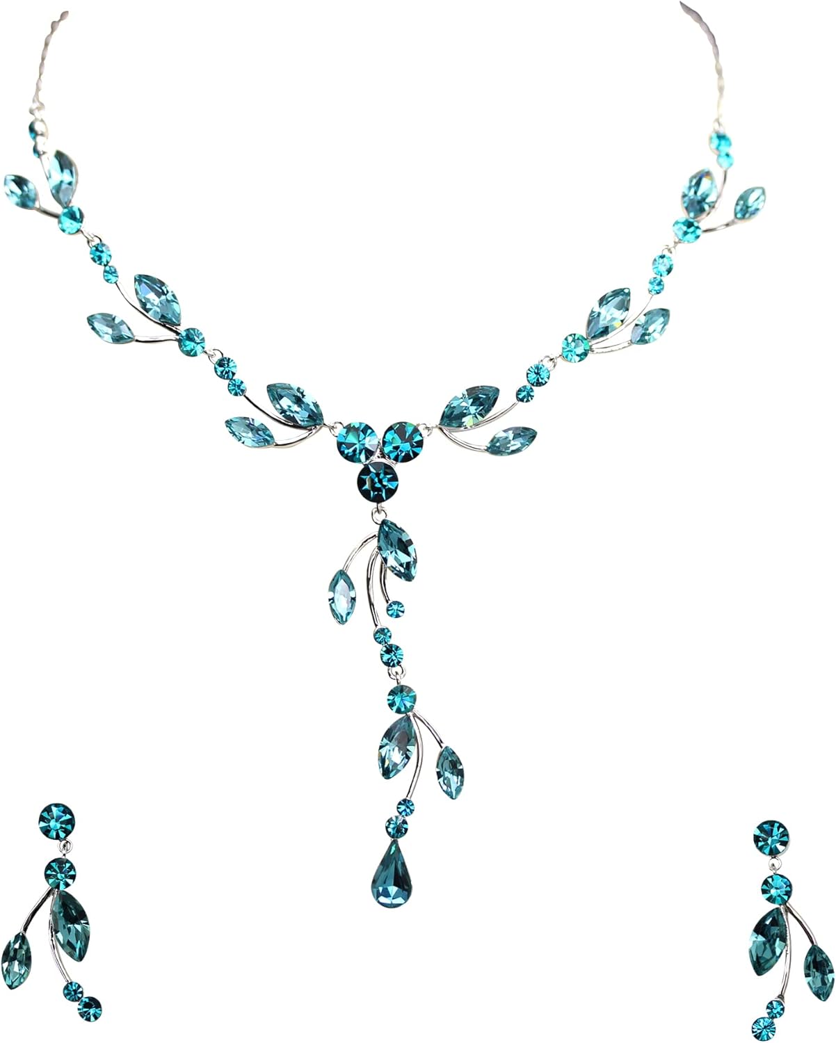 Faship Gorgeous Rhinestone Crystal Floral Necklace Earrings Set