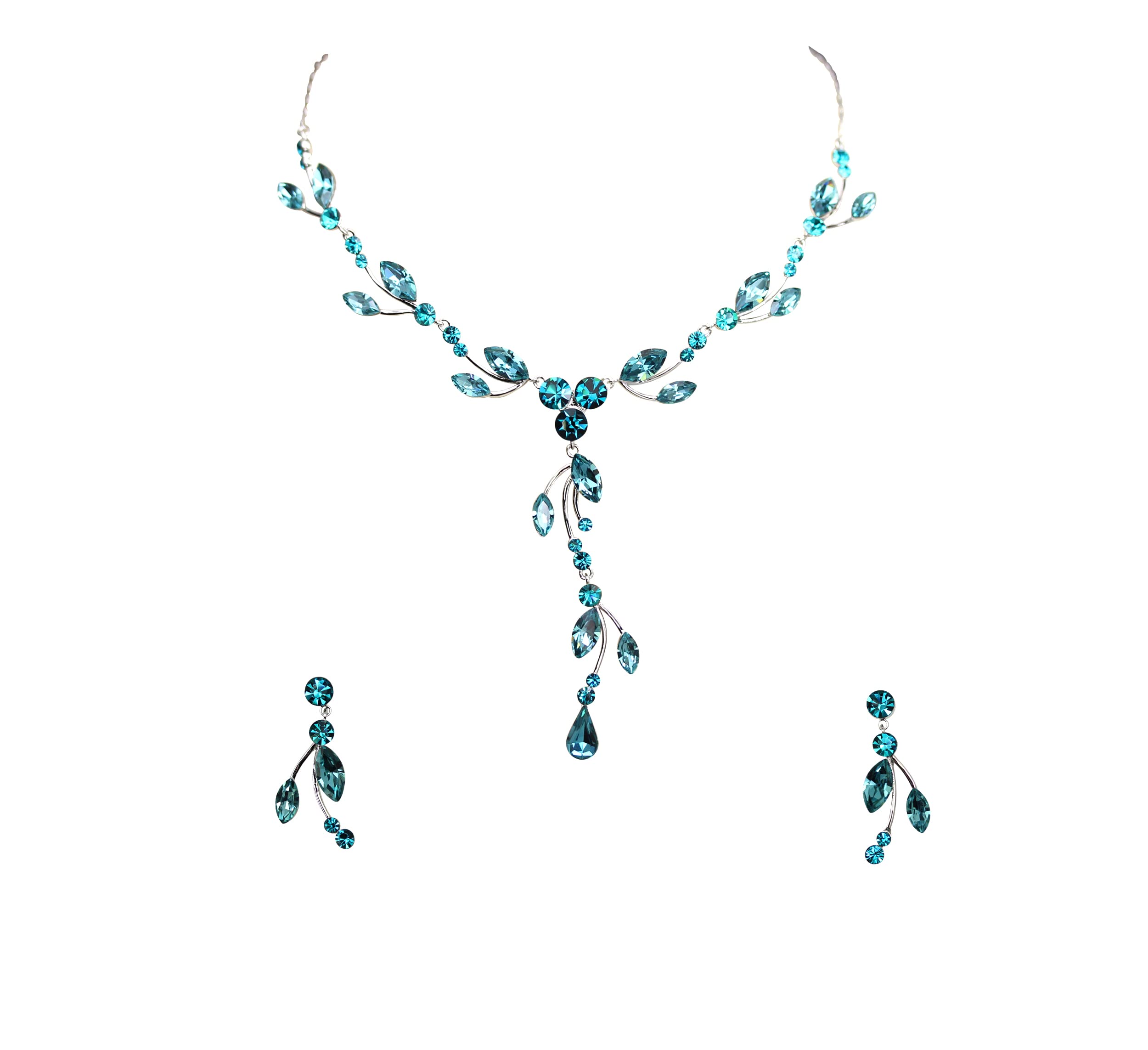 Faship Precioso juego de collar y aretes florales de cristal de diamantes de