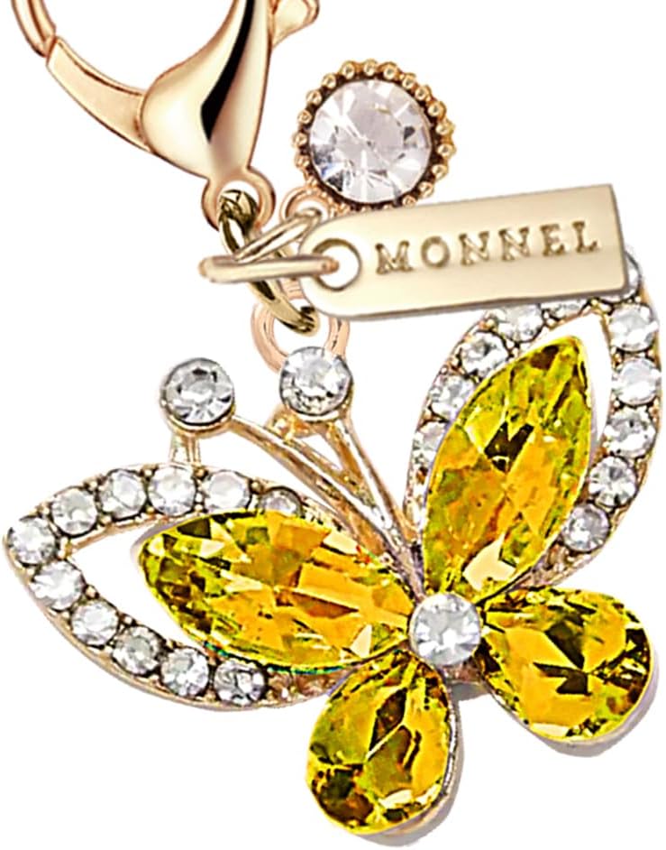 MC587 Little Crystal Butterfly Lobster Clasp 3D Charm for Women with Velvet Bag (Yellow,1 Piece) - Image 2