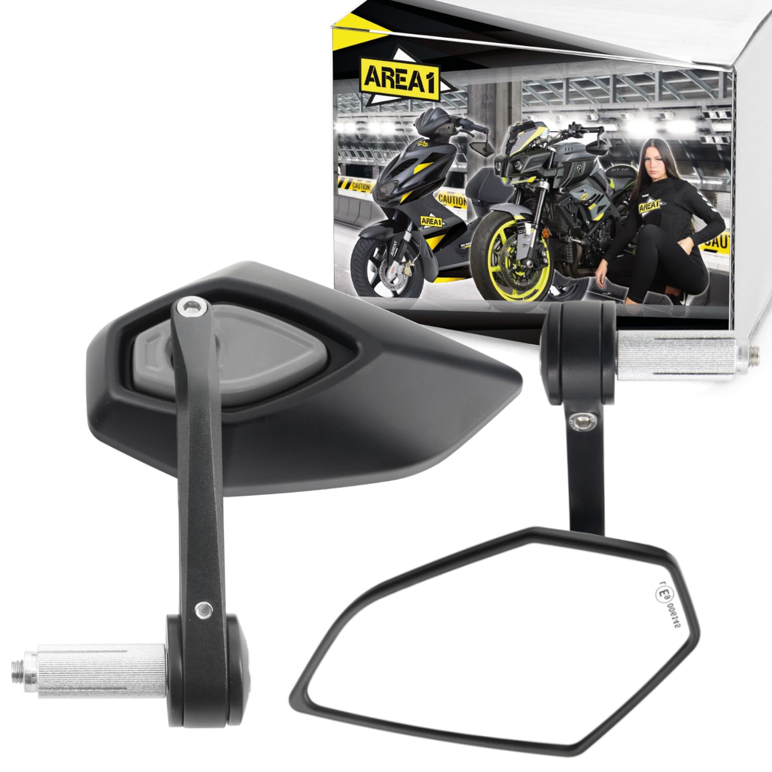 Area1 Motorroller Lenkerendenspiegel Spiegel Set kompatibel mit Supermoto Racing, Classic Moped, Cracker (V82)