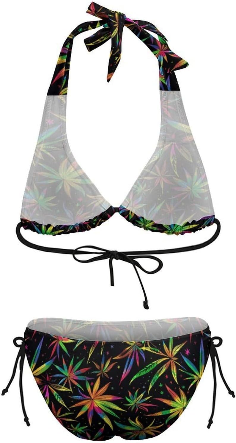 Colorful Weed Novelty Women's 2 Piece String Bikini Set Swimsuits Bathing Suit Swimwear