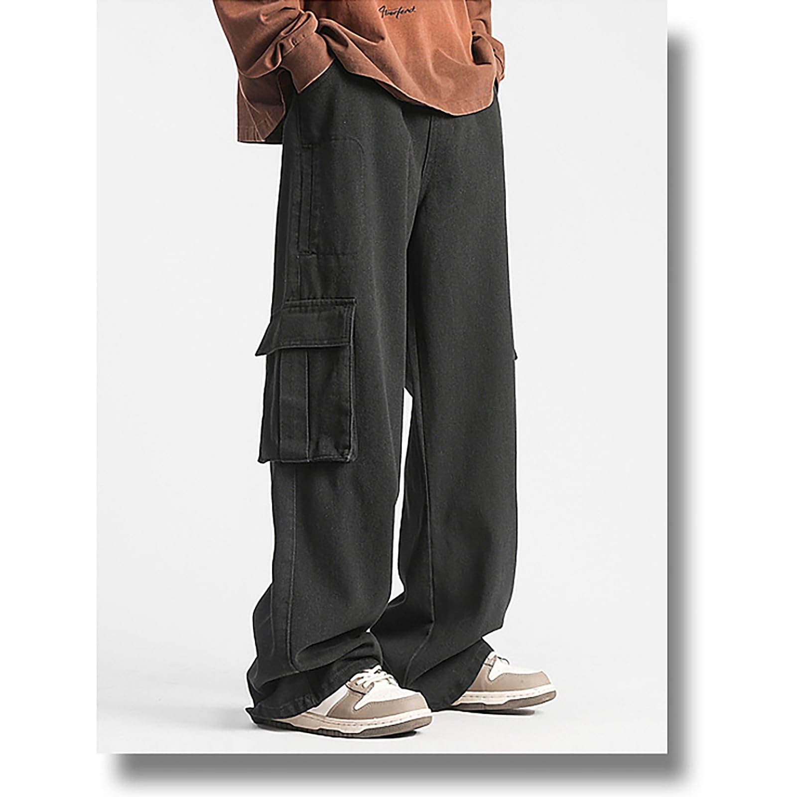 Generico Jeans Baggy Uomo Flared Invernali Bootcut Y2K Loose Pantaloni Zampa Larghi Cargo Slim Fit Jins Moto Strappati Elefante Salopette