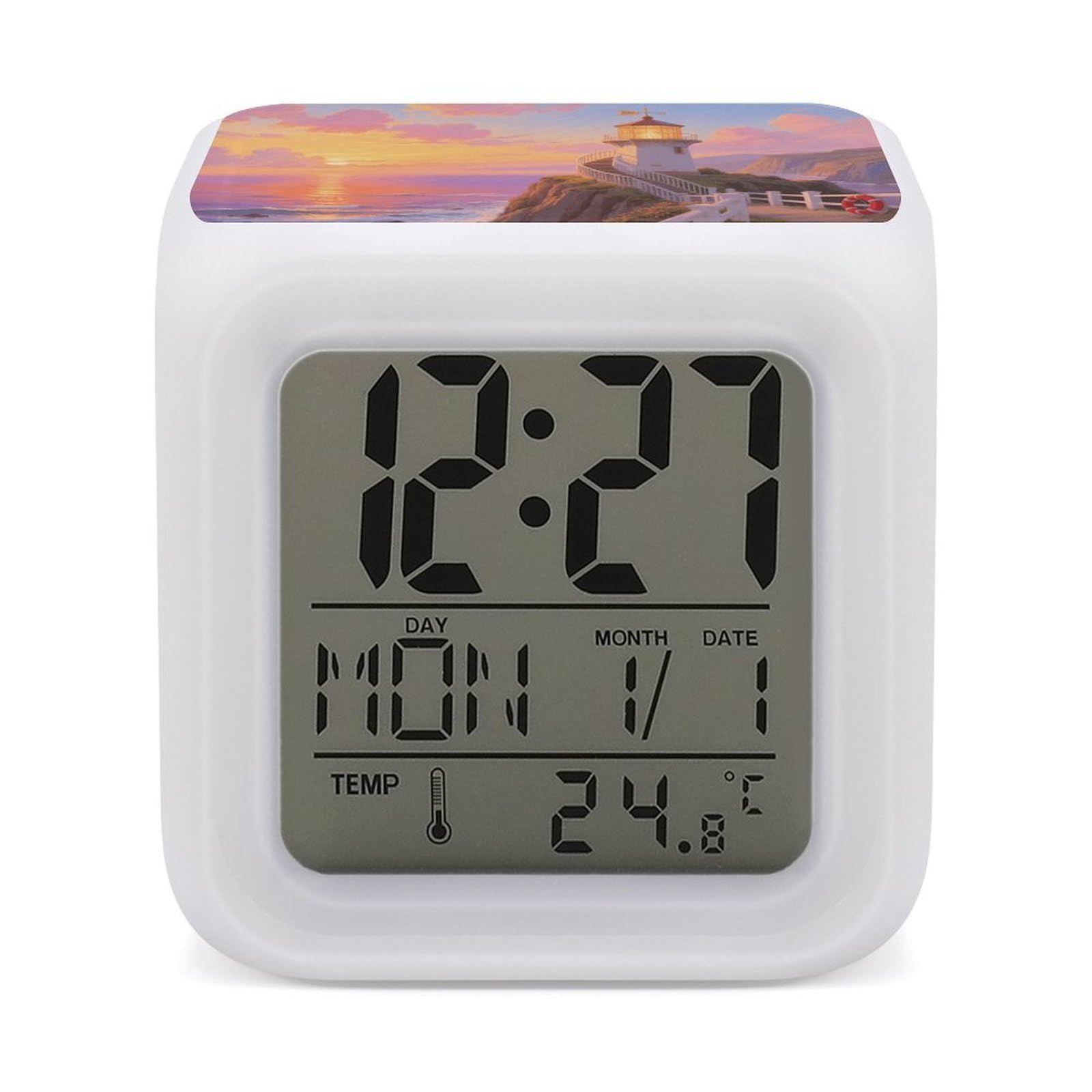 Reloj despertador con pantalla de temperatura interior y siete variaciones de color LED automáticas
