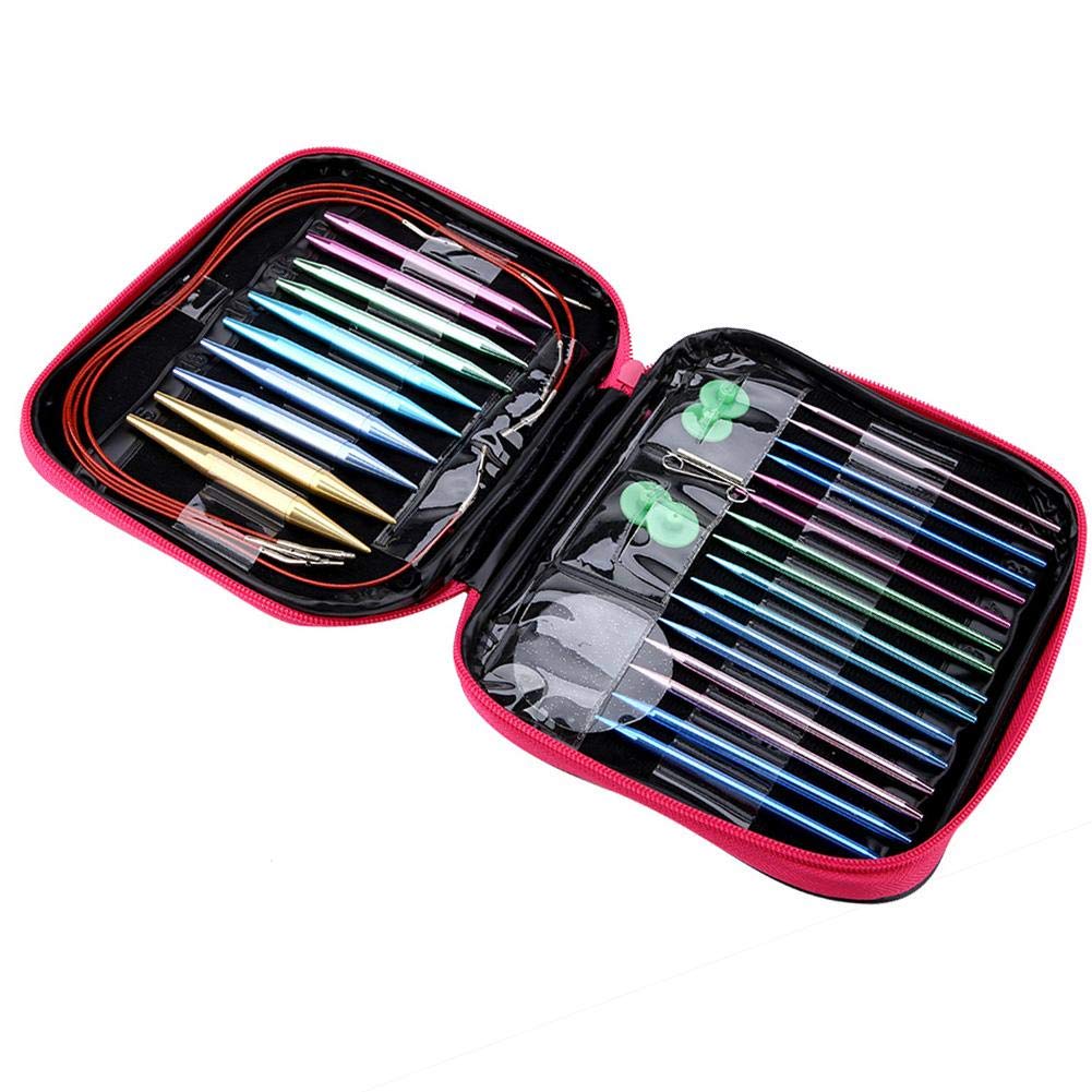 Juego de agujas circulares intercambiables, juego de anillos de agujas de tejer circulares de aluminio colorido para manualidades DIY