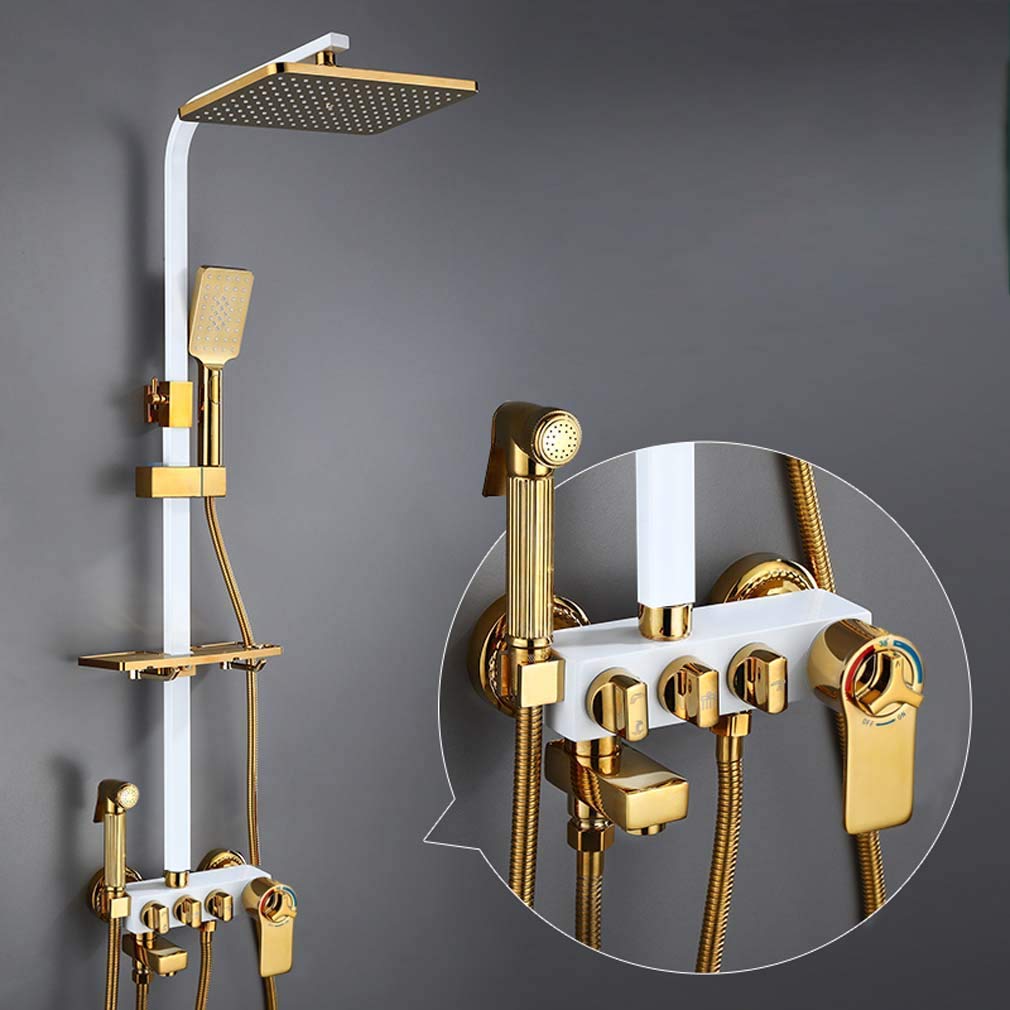 Sistema de ducha termostático para baño, válvula de ducha mezcladora de 38 ℃, 4 funciones con cabezal de ducha cuadrado de lluvia de 260 mm, sistema de ducha de mano, grifo y pistola rociado