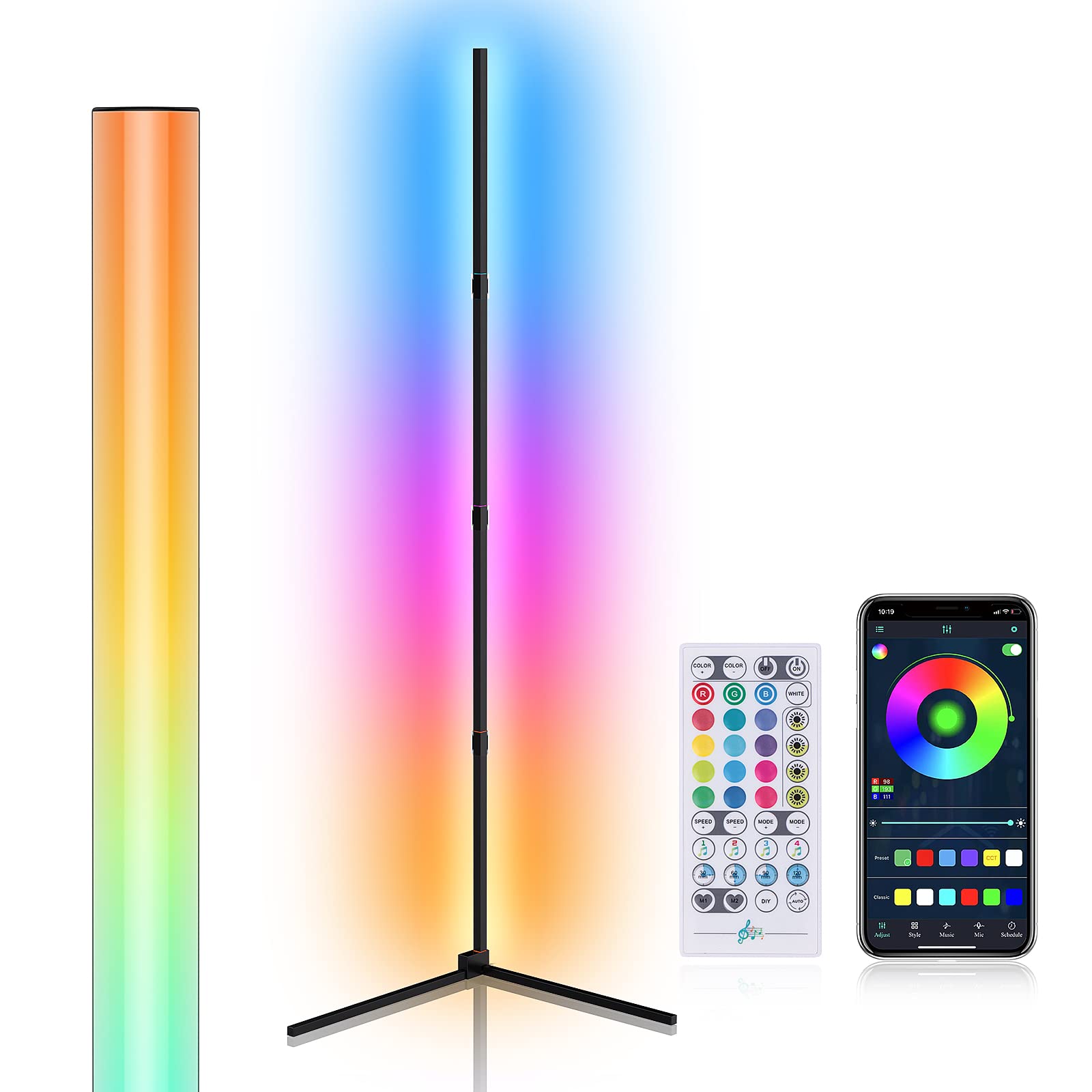 ViViness RGBIC Corner Floor Lamp, Color Changing Mood Lighting with Reactive Music Mode for Bedroom, Dimmable LED Modern Floor Lamp with APP Control, 59.8" Metal Floor Lamps for Living Room Home Decor - 