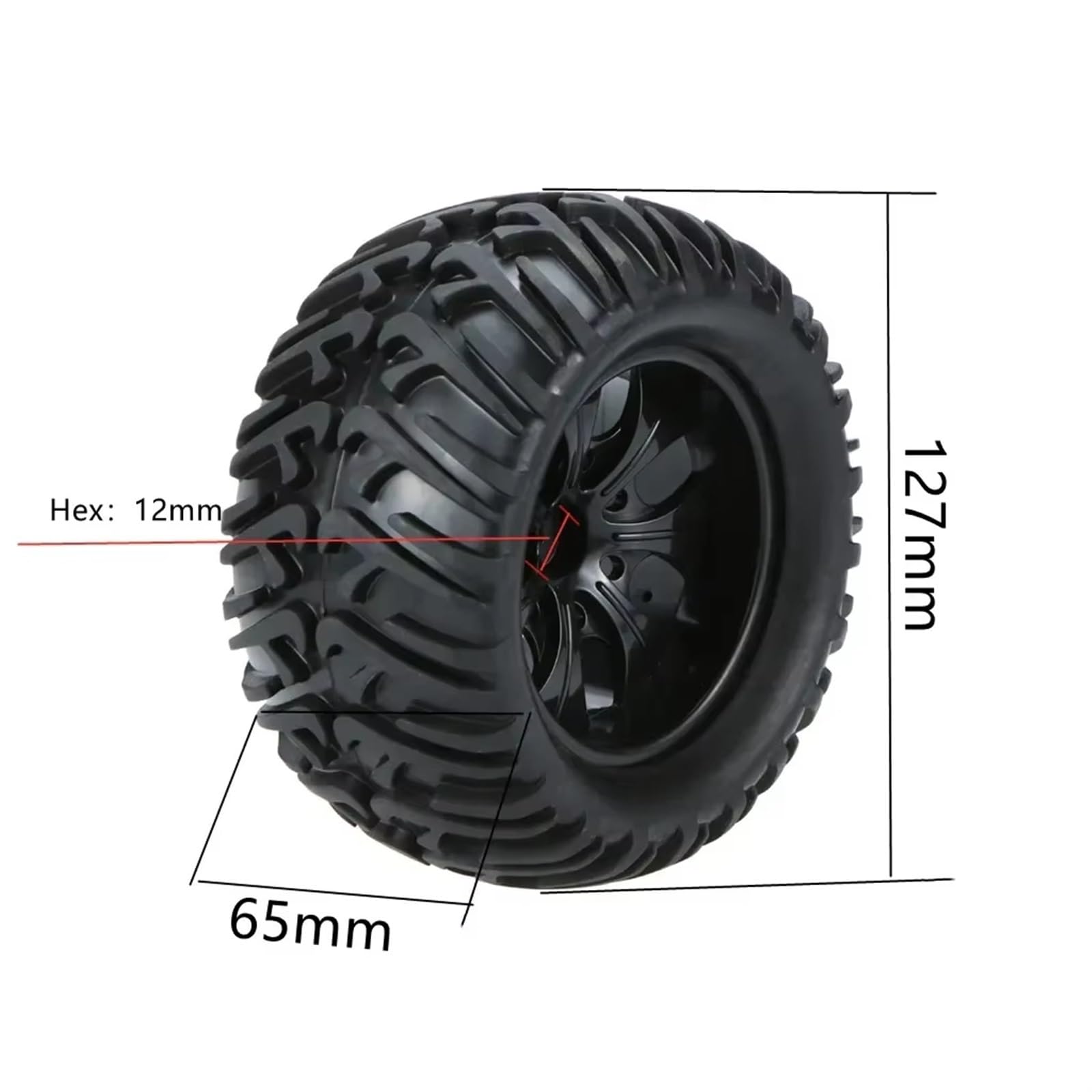 RC Neumáticos Rueda para Trxs para Himoto para Redcat Neumáticos Y Llantas para Camión RC 1/10 De 12 Mm con Tuercas Seguridad Plástico 4, Piezas 125 Goma