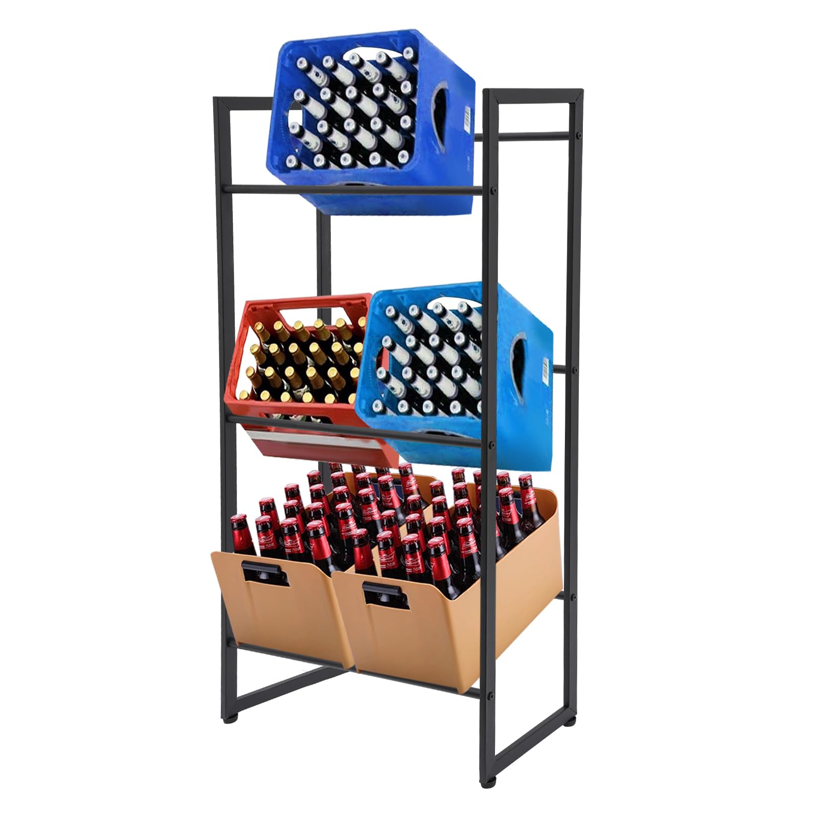 Estantería para cajas de bebidas, 3 niveles, soporte para cajas de bebidas, estante rectangular para organizar bebidas, latas, frutas, cerveza