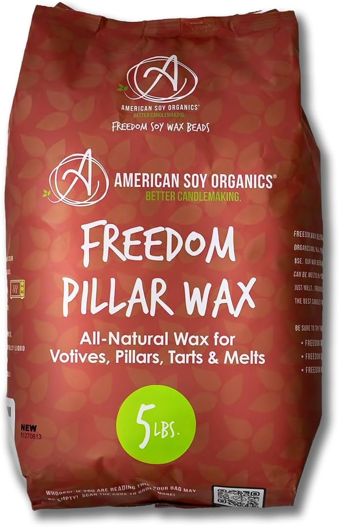 American Soy Organics- Freedom Soy Wax Beads for Pillar Candle Making – Microwavable Soy Wax Beads – Premium Soy Candle Making Supplies (5-Pound Bag)