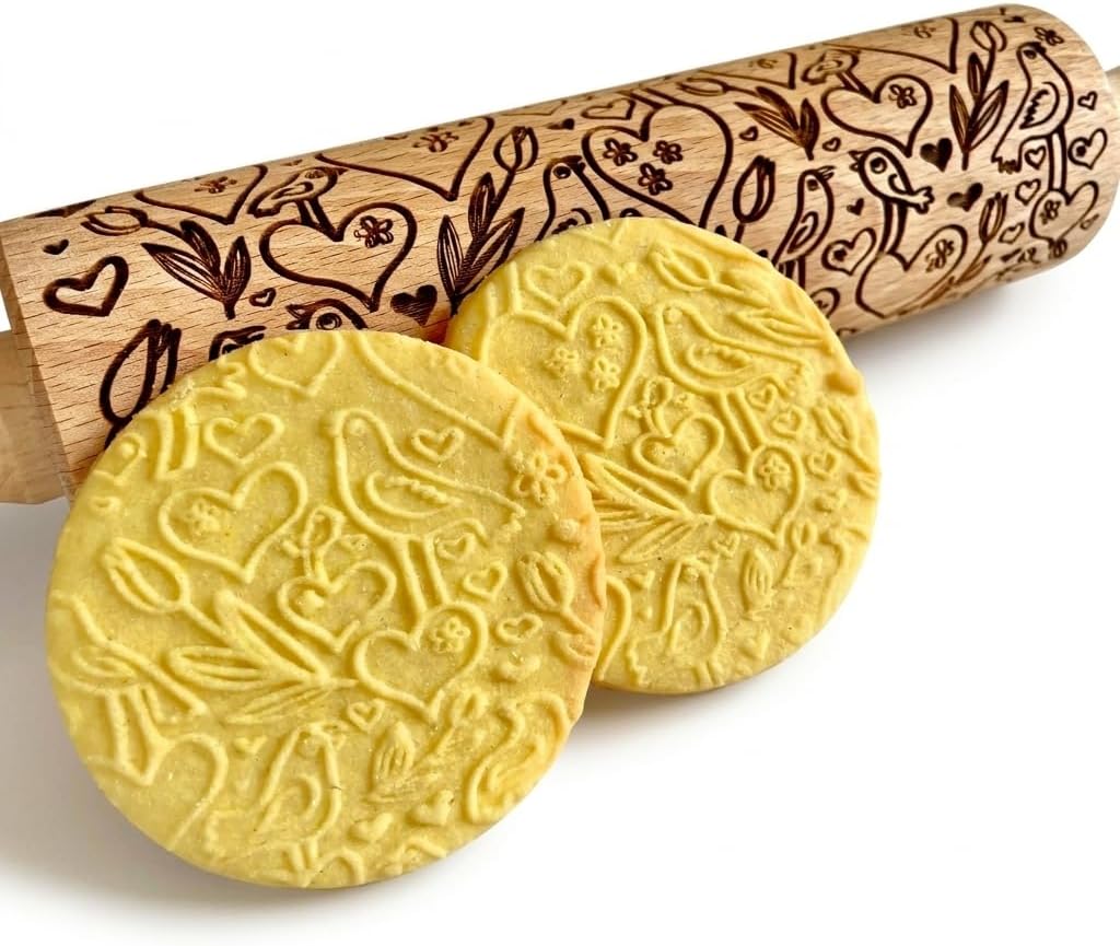 Rolling pin I LOVE YOU. Wooden embossing rolling pin with I LOVE YOU patern. Embossed cookies. Pottery. Birthday gift. Gift for mother