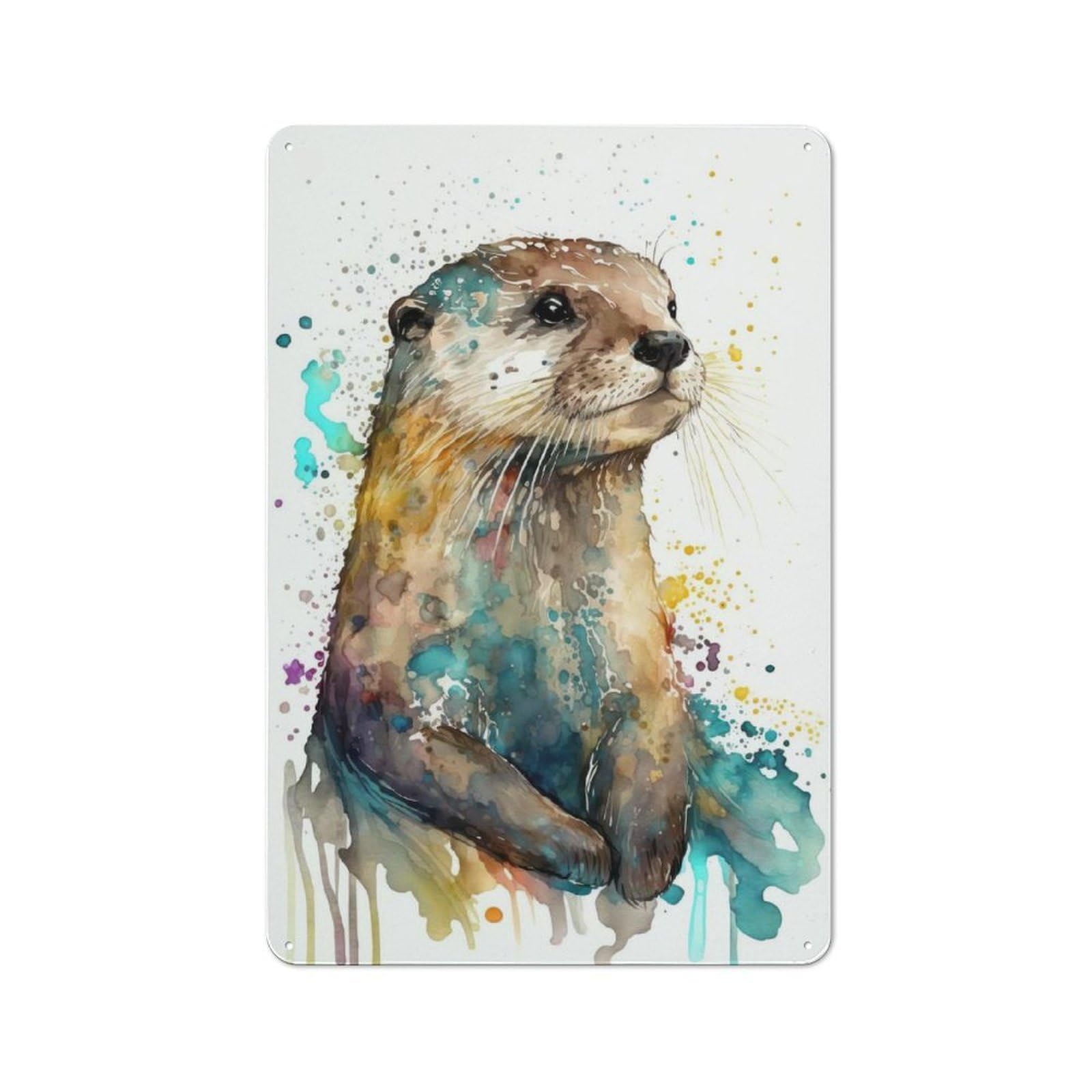 Metal Wall Plaque with Watercolor Otter Design 30x20cm, Retro Novelty Wall Art for Bedroom, Kitchen, Office Or Living Room