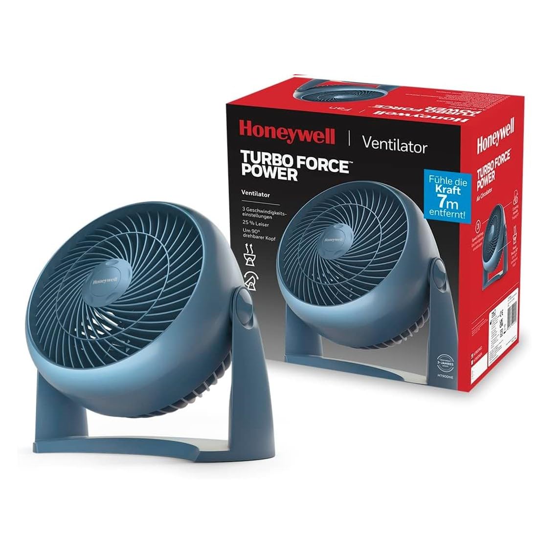 HONEYWELL TurboForce Turbo Vantilatör HT900NE4 Sessiz Soğutma, 90 Dereceye Kadar Ayarlanabilir Eğim Açısı, 3 Hız Ayarı, Duvara Montaj, Masa Vantilatörü - Mavi