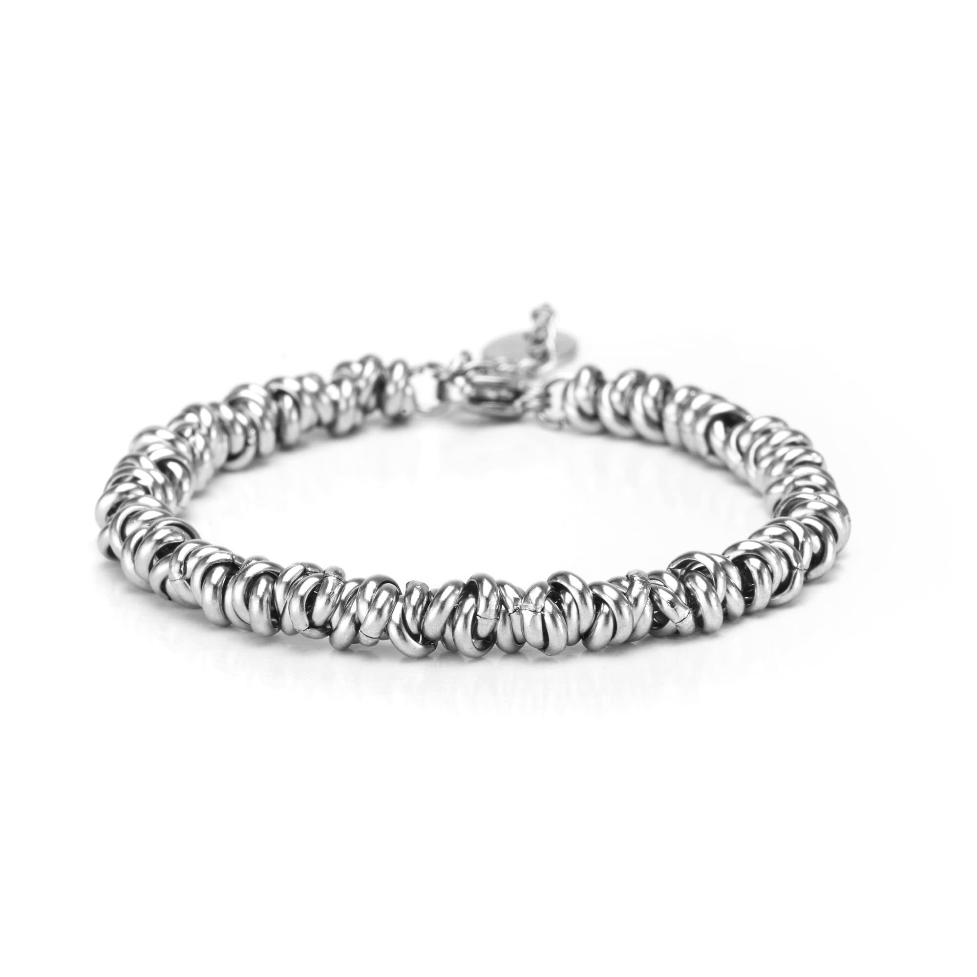 Bracciale Uomo Donna in Acciaio Inox Regolabile 17-21 cm, Made in Italy - Anellini Intrecciati Bicolore, Design Moderno e Unisex - Gioiello Resistente e Versatile, Regalo Elegante Fidanzata Fidanzato