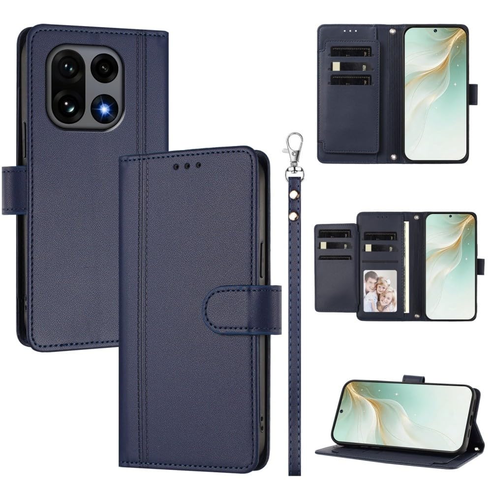 Generic Étui compatible avec Oppo Find X3 Lite (couleur : bleu foncé) Étui en cuir à rabat magnétique style portefeuille