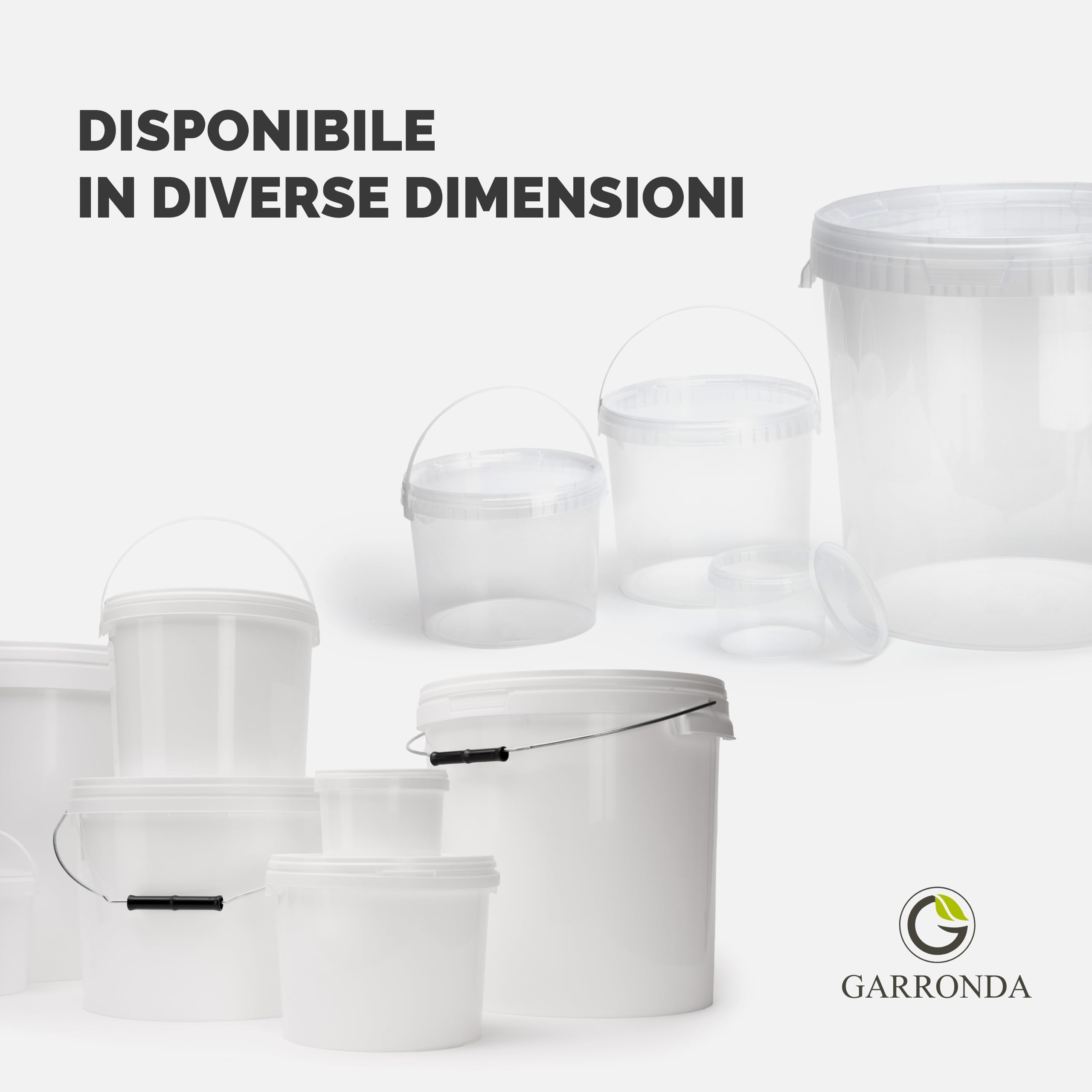 Garronda Secchio di plastica con Coperchio 1 L per la conservazione di Prodotti Alimentari e chimici Contenitore Plastica con Coperchio GD-0112 Bianco 100 Pezzi