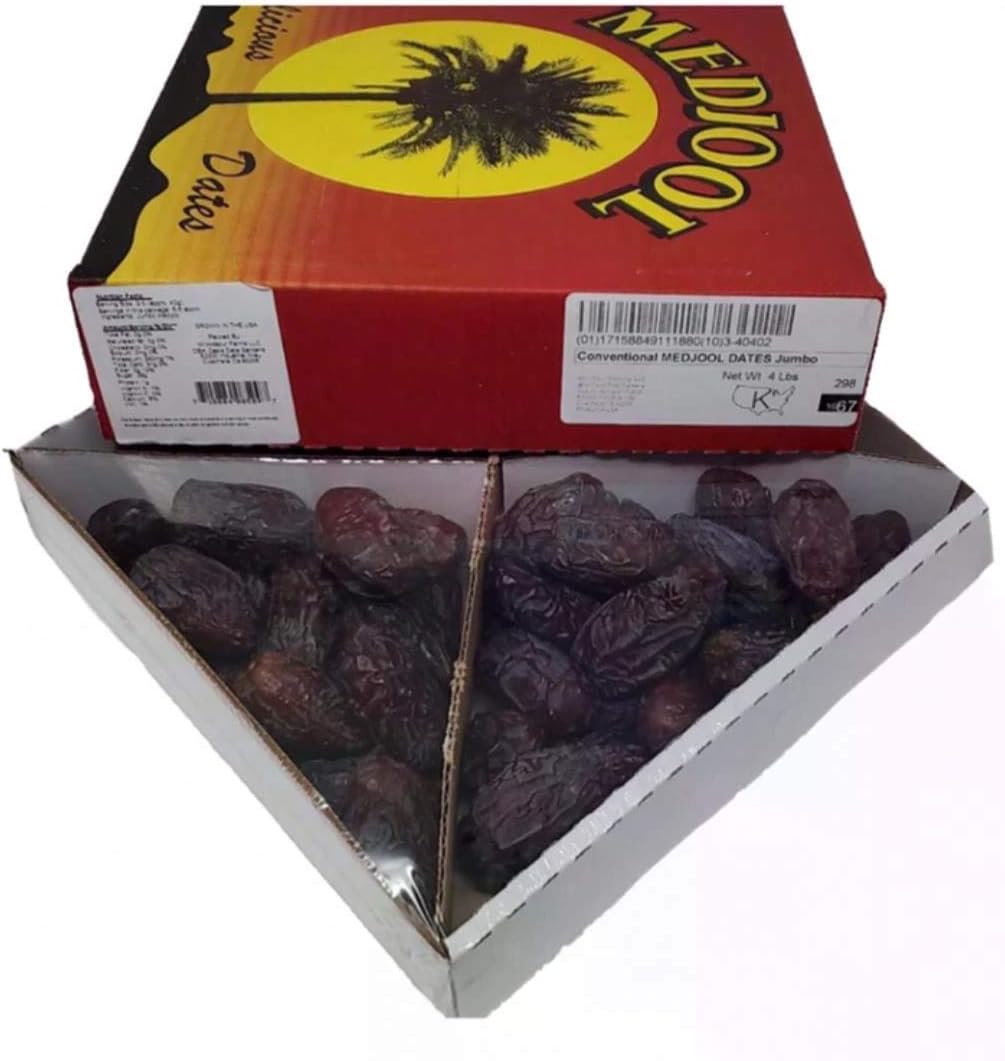 Medjool Dates| Conventional Medjool Dates Jumbo (Medjoul) Dates| Fruits of Kings | Natural Dates and Flavorful, 100% Natural, Great Source of Fiber, Gluten-Free 4LB.| (1.82kg)