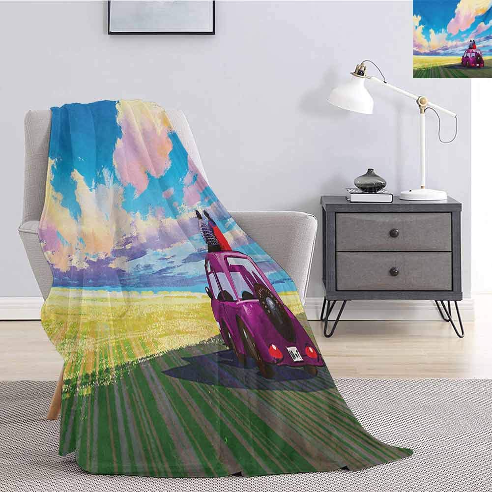 Country Luxury Special Grade Blanket Young Couple Sitting on Car in Front of Dramatic Landscape Farmhouse Soul Mates Print Multi-Purpose use for Sofas etc. W70 x L70 Inch Multi