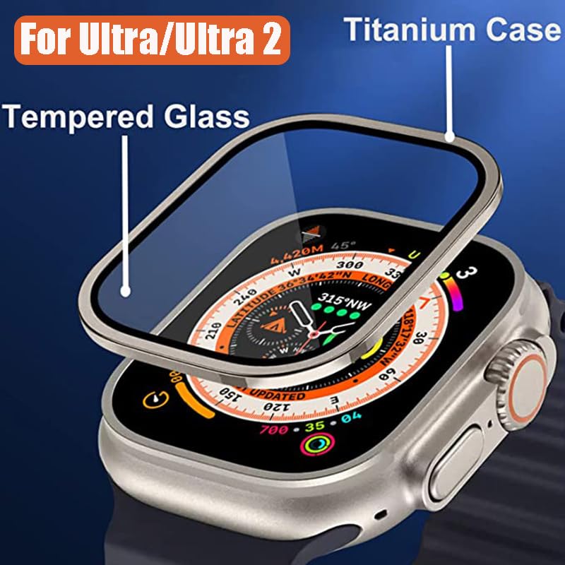 Custodia in lega di alluminio in vetro temperato per Apple Watch Ultra 2 49mm Protezione schermo antigraffio per iWatch Ultra 49mm Pellicola protettiva