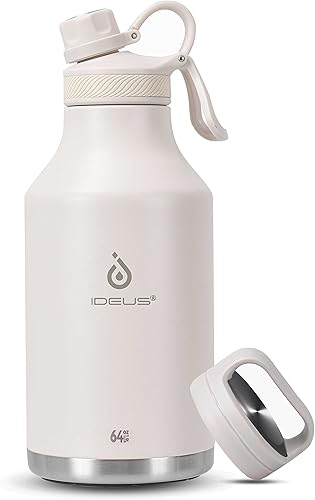 Miniatura 72 de IDEUS Botella de agua aislada de acero inoxidable con 2 tapas a prueba de fugas, termo para senderismo y ciclismo, 24 onzas, amarillo brillante