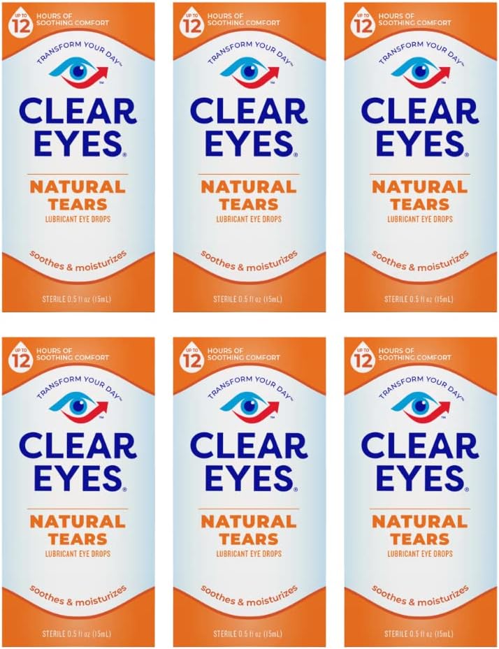 Clear Eyes Natural Tears Lubricant Eye Drops, 0.5 Fl oz. (Pack of 6) Health