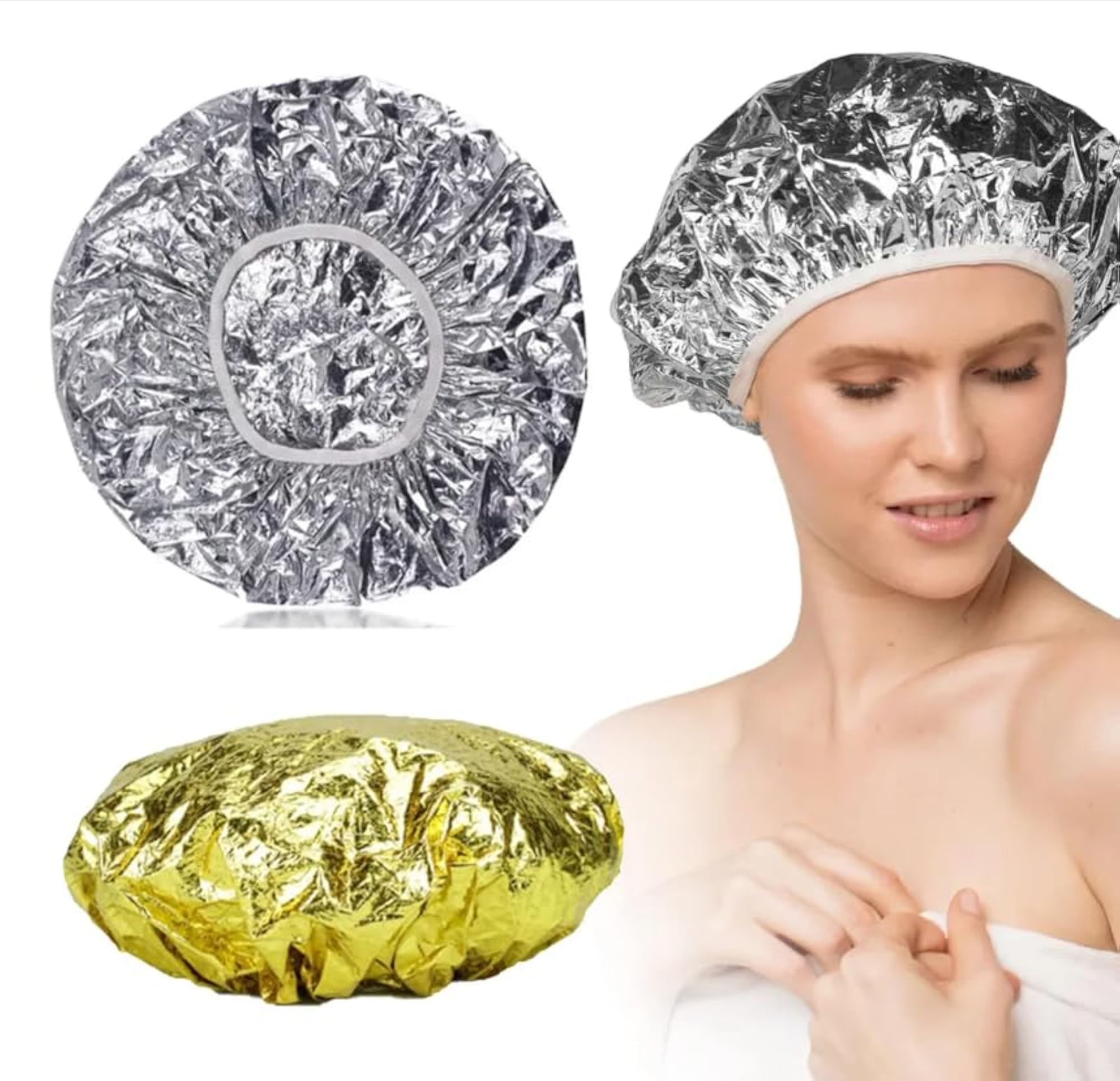 Pack of 2 High-Quality Silver Shower Caps, 17cm Height x 11cm Width