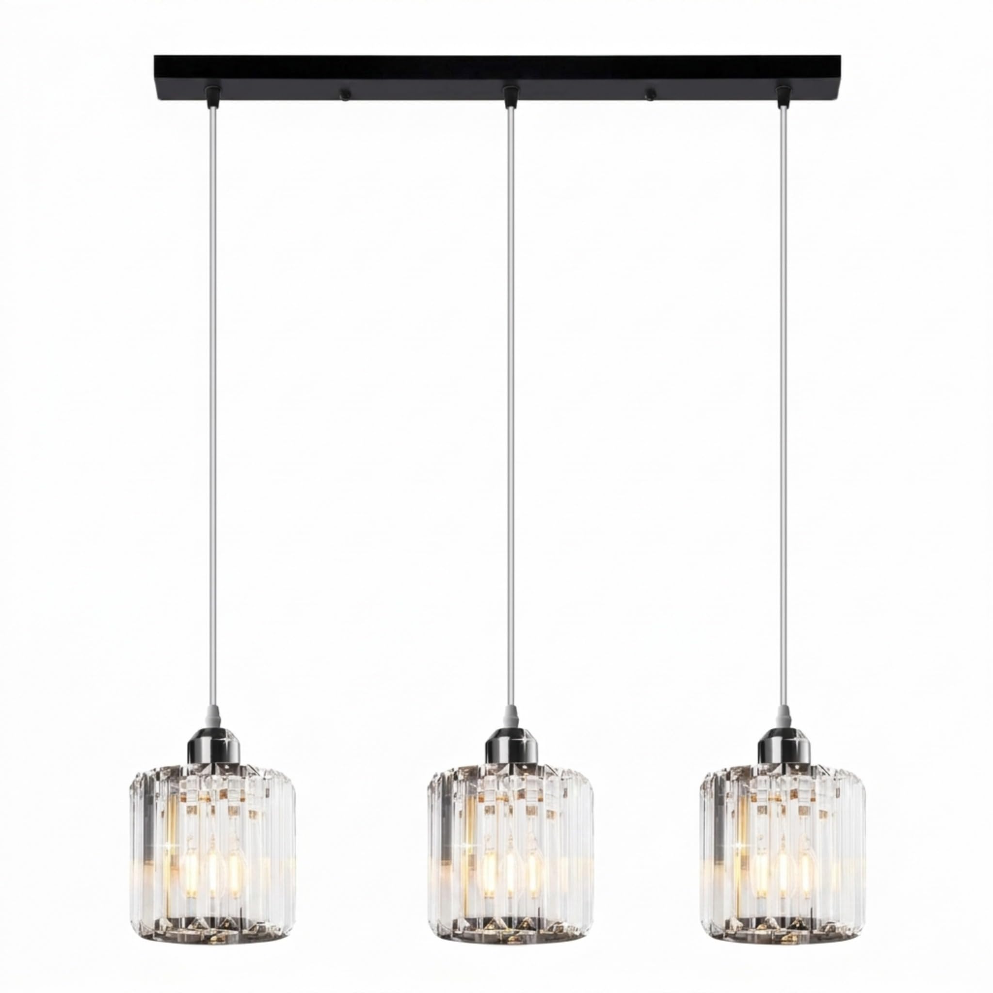 LEDSone Modern 3-Light Crystal Chandelier Pendant Ceiling Light Fixture, Adjustable Hanging Cable E27 Crystal Lampshade Lighting for Kitchen Island, Dining Room, Living Room, Bar & Office Decor