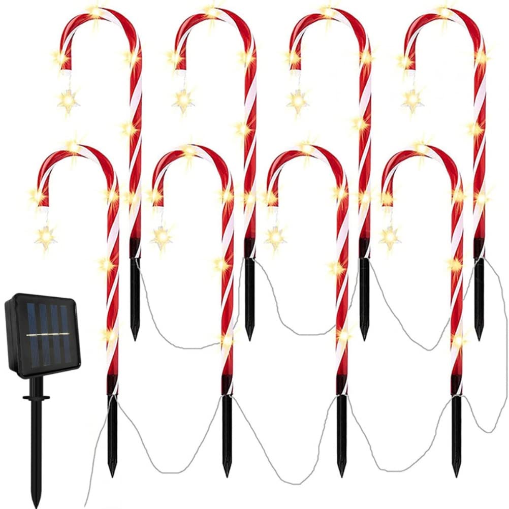 Sahgsa Pack of 8 Christmas LED Candy Cane Christmas Illuminated Candy Cane Lights Outdoor Solar Garden Lamp Fairy Lights for Garden Christmas Lighting Decoration Outdoor